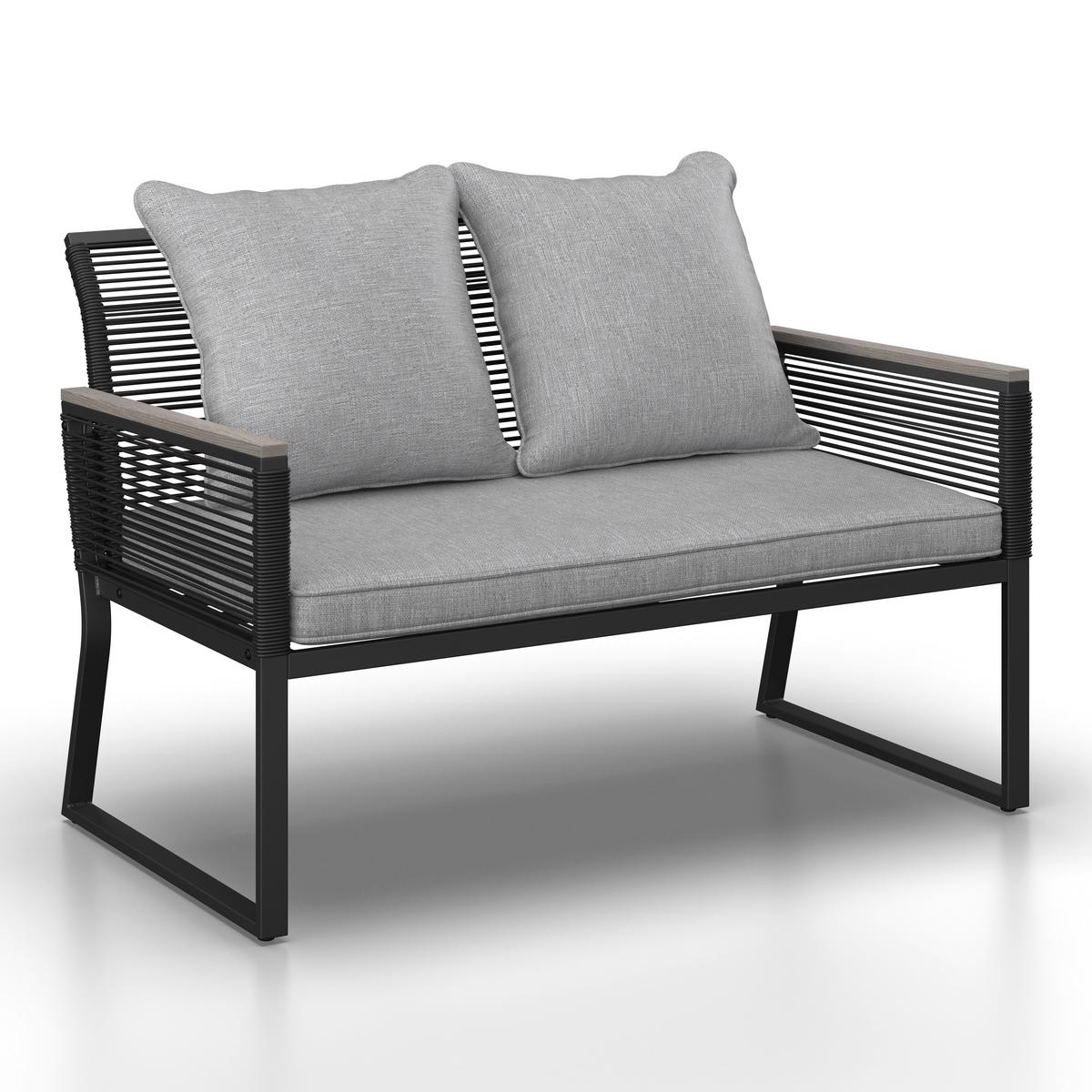 Loungegarnitur Paulina Hellgr. Metall/Textil - Hellgrau/Schwarz, Modern, Glas/Kunststoff (106/74/70,5cm) - Bessagi Garden