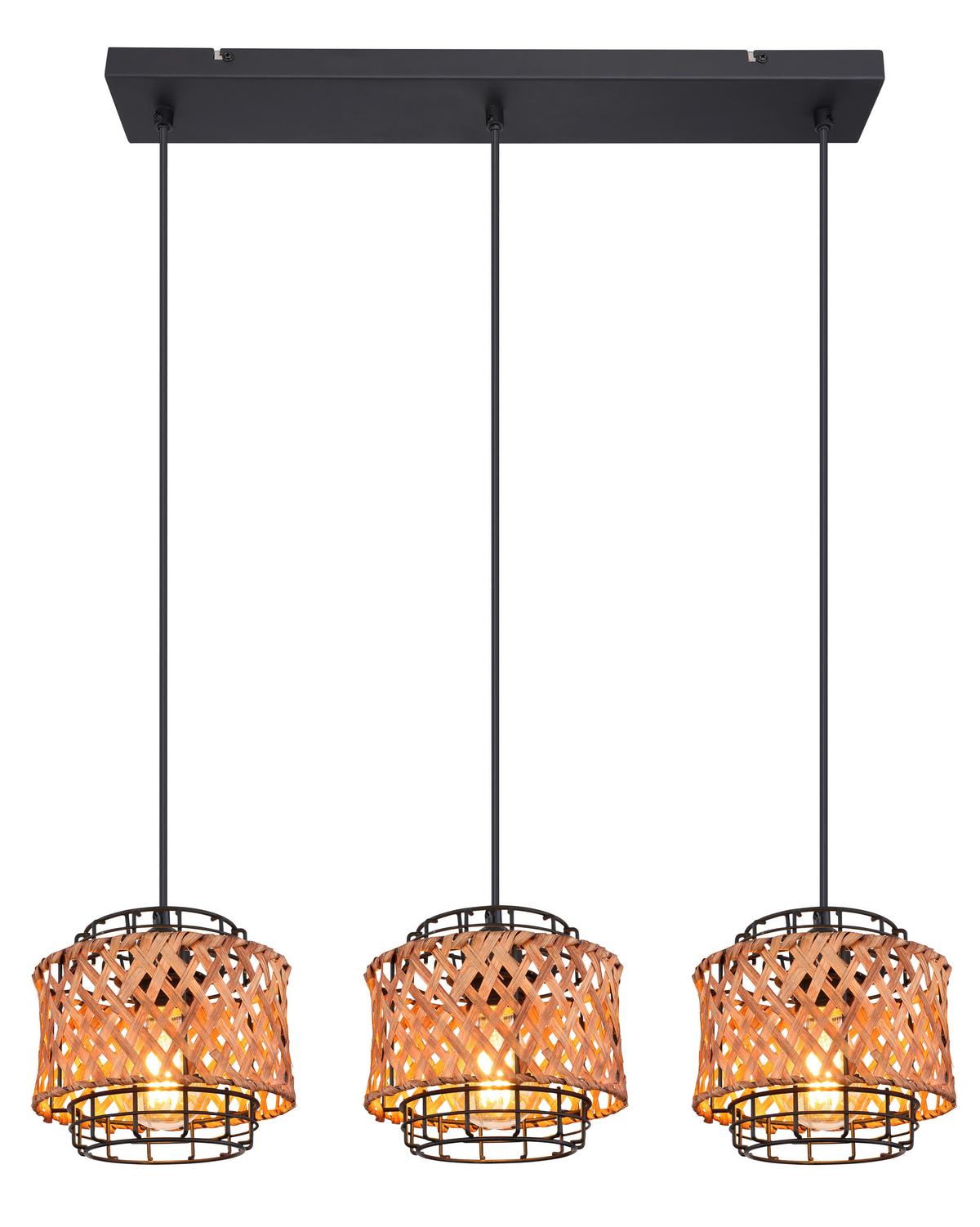 Hängeleuchte Gina in Schwarz max. 40 Watt - Dunkelbraun/Schwarz, Natur, Naturmaterialien/Metall (17/120cm) - Globo