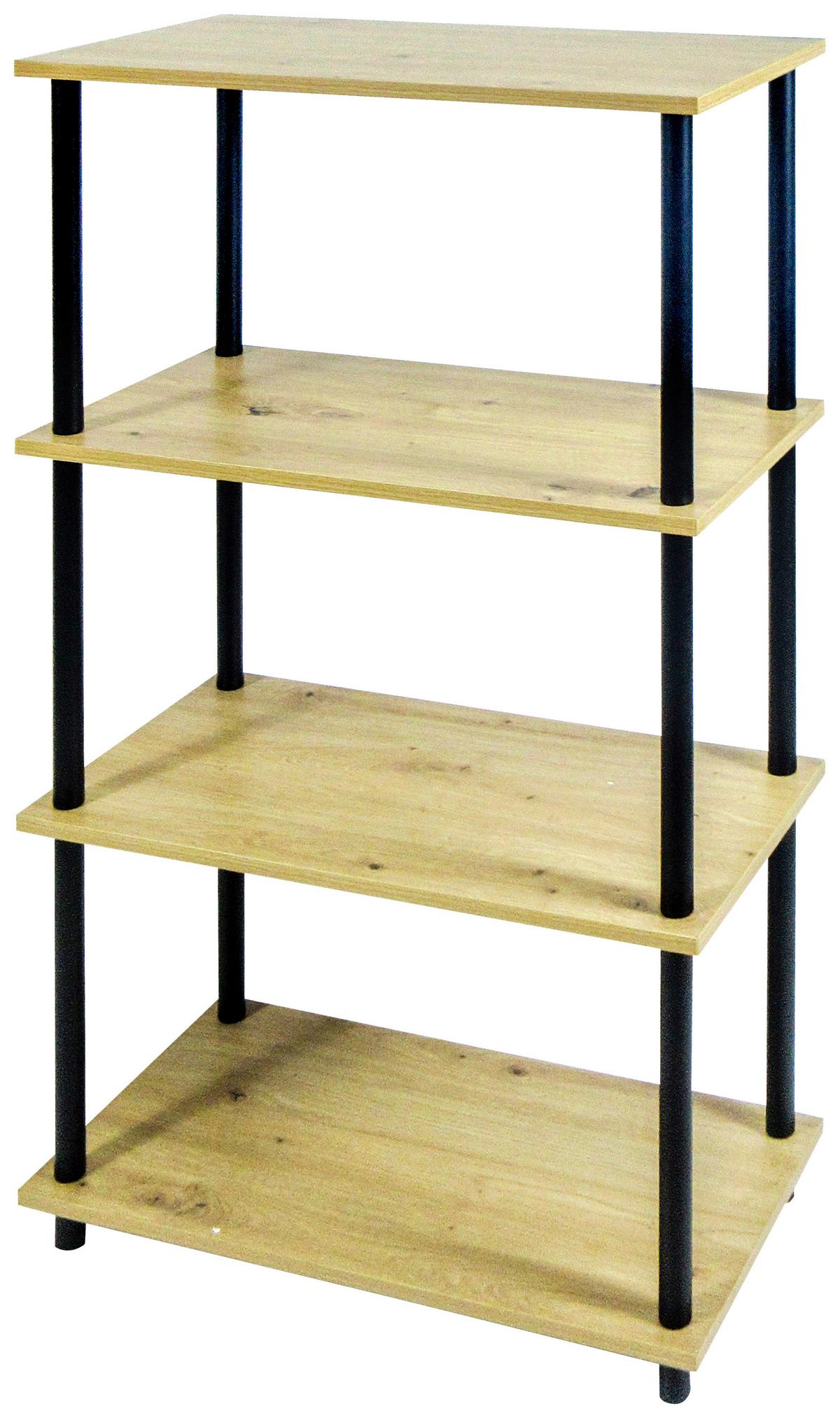 Regal Timilli 4, Barva Hrasta - črna/naravne barve, Moderno, kovina/leseni material (60/111,5/30cm)