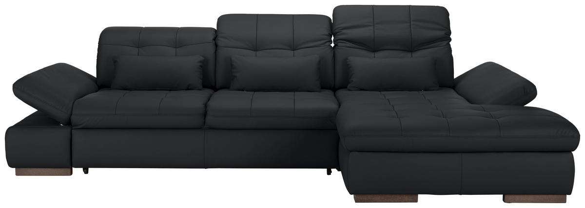 Wohnlandschaft Sanfino Leder Schwarz - Chromfarben/Schwarz, KONVENTIONELL, Leder/Metall (305/79-96/199cm) - Premium Living