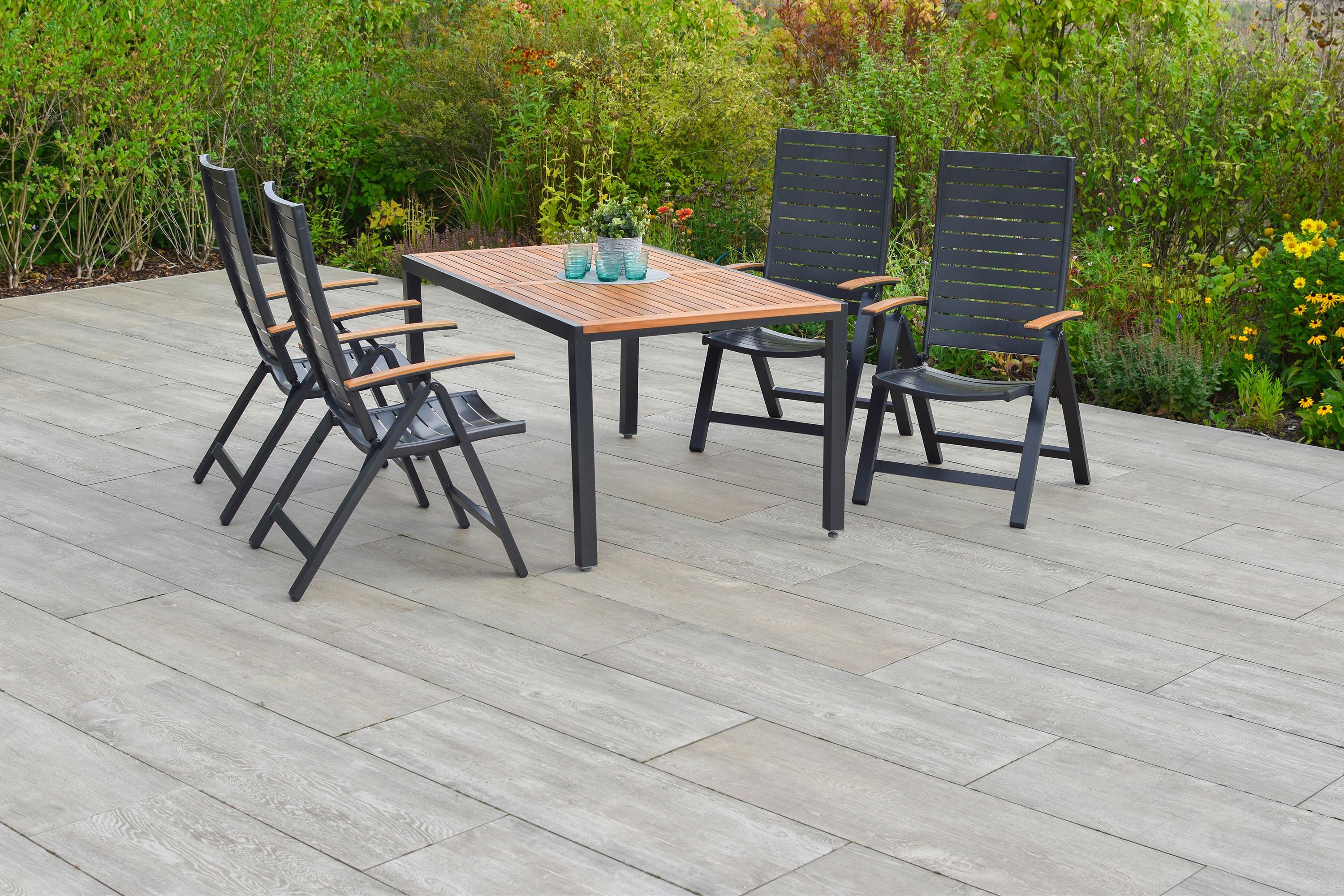 Gartenklappsessel Astros ca. 60x114cm Alu/Akazie massiv - Graphitfarben/Naturfarben, MODERN, Holz/Metall (60/114/68cm) - Gardenson