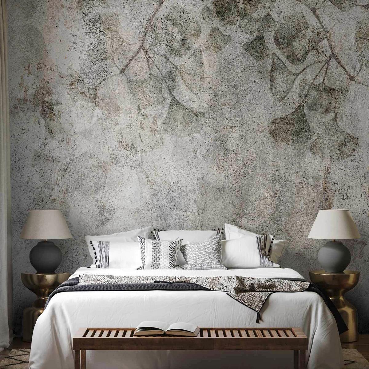 Fototapeta Jurassic Ginkgo, 200x140cm - svetlo siva/olivno zelena , Trendi, tekstil (200/140cm) - artgeist