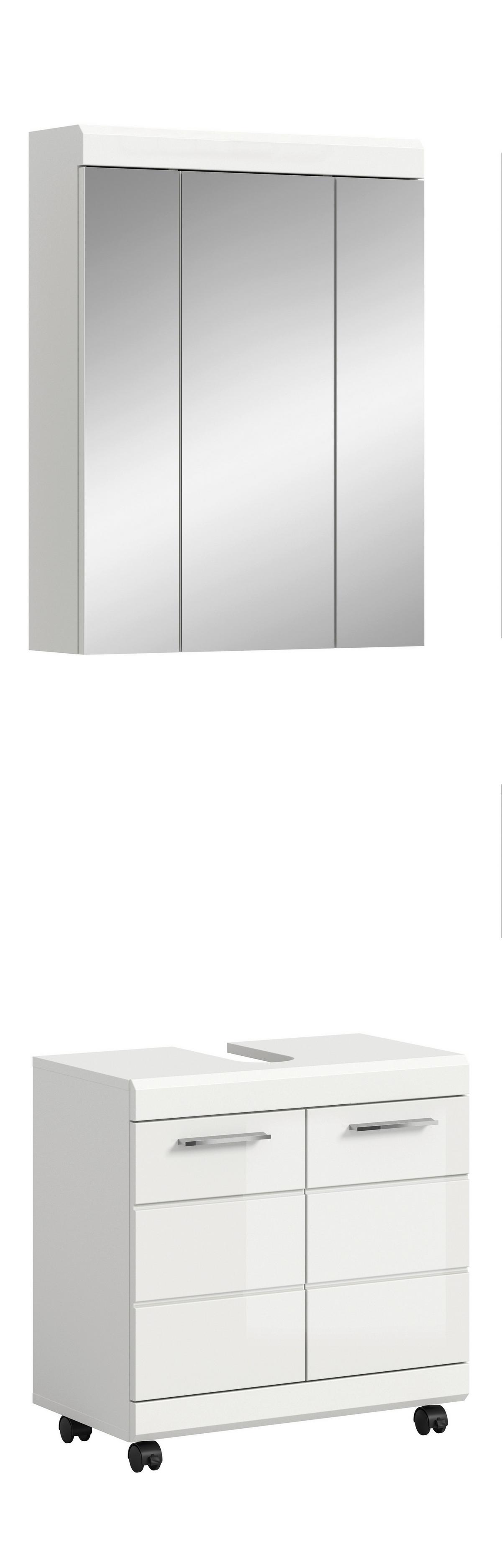 Badezimmer Scout Weiß/Weiß Hochglanz 2-teilig - Weiß Hochglanz/Silberfarben, Trend, Glas/Holzwerkstoff (60cm) - MID.YOU