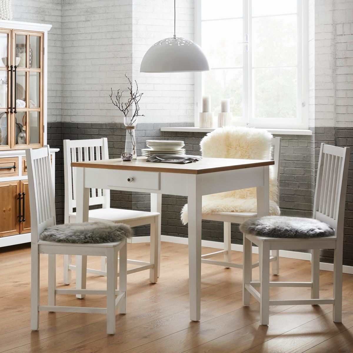 Esstisch Camden in Holz Kiefer massiv ca. 80x86 cm - Weiß/Kieferfarben, Design, Holz (80/79/86cm) - Bessagi Home