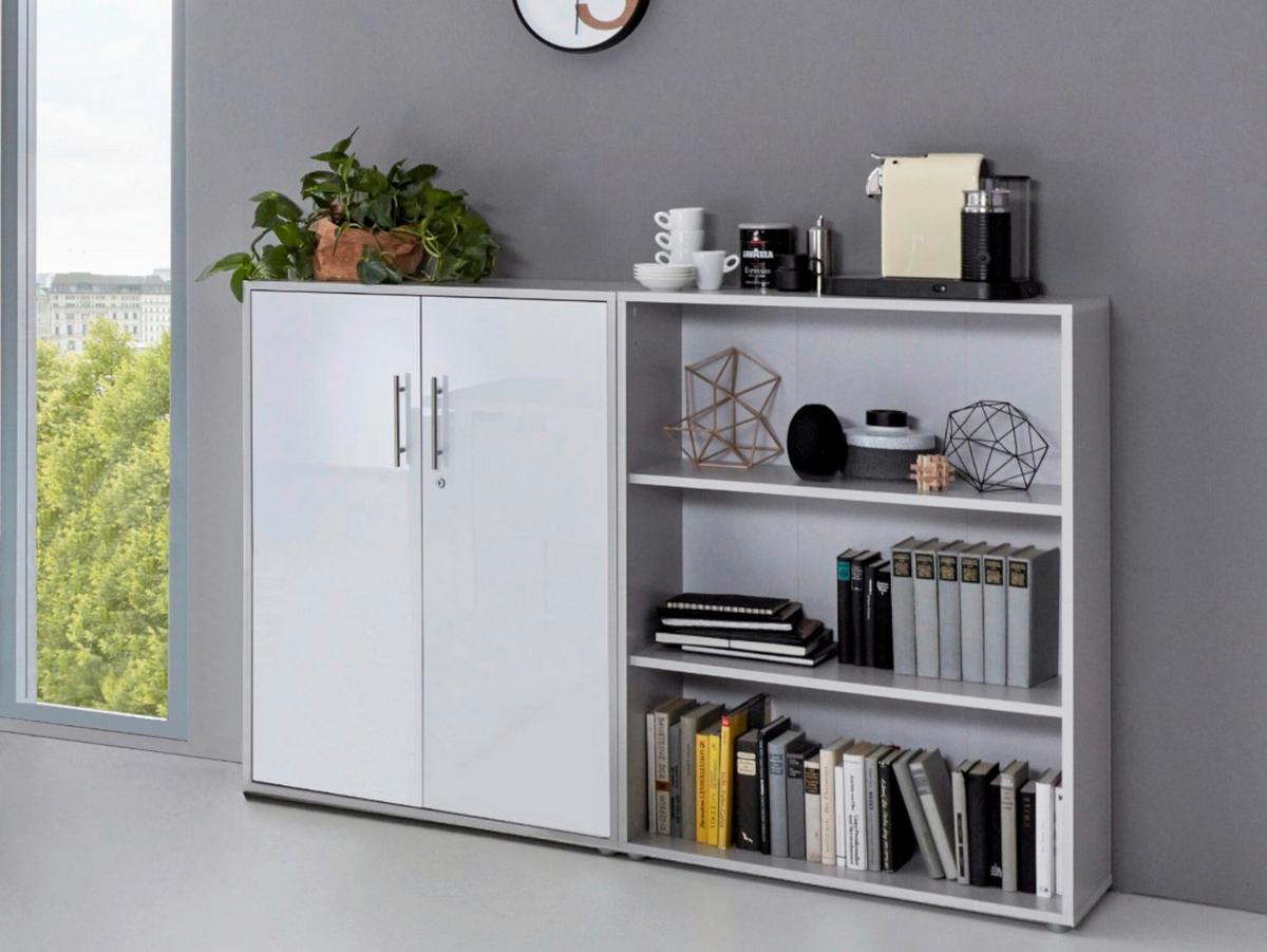 Büro Office Edition Set 1 Grau/Weiß - Weiß Hochglanz/Grau, MODERN - MID.YOU