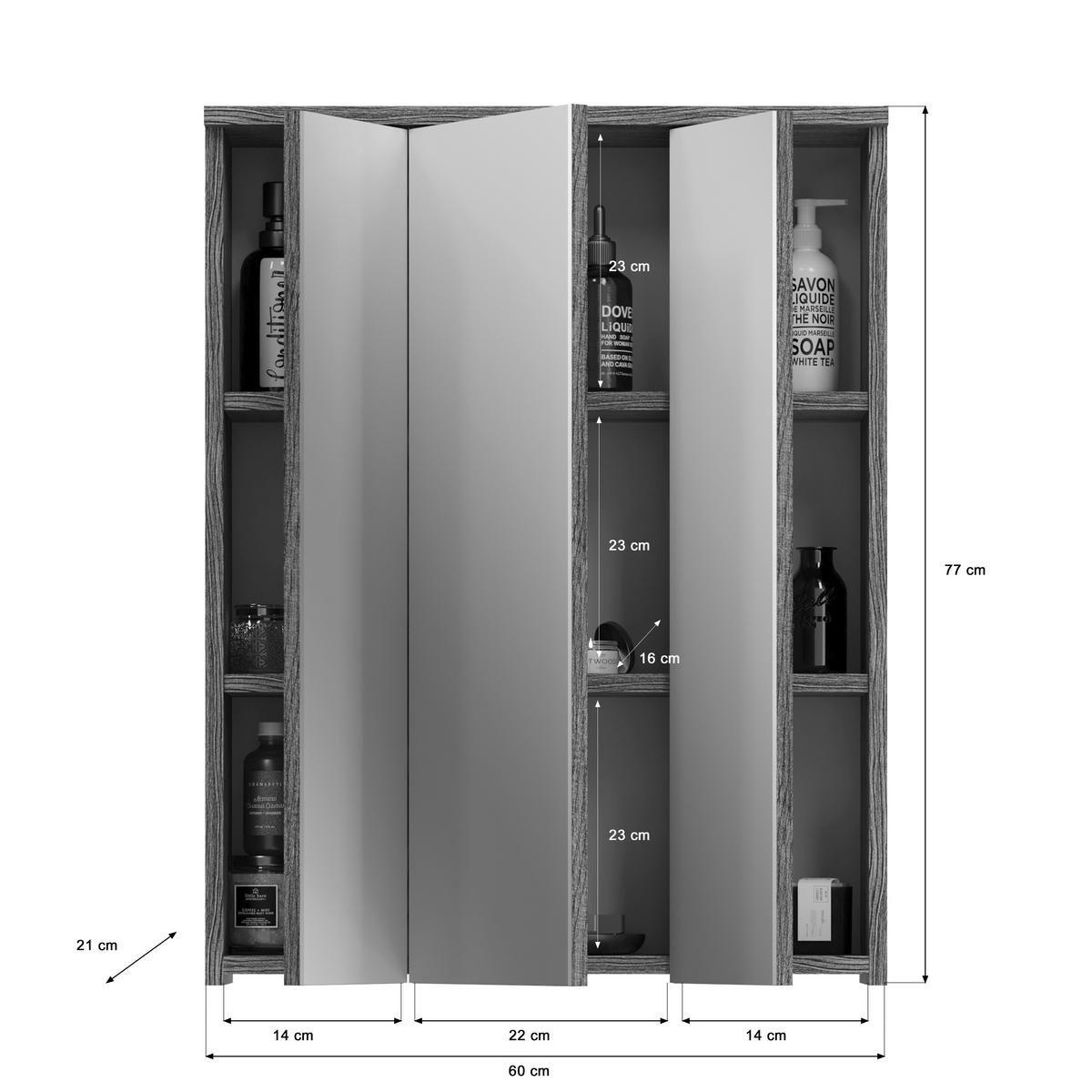 Spiegelschrank BLAKE Silber, ca. 60x77x21 cm - MODERN, Glas/Holzwerkstoff (60/77/21cm) - MID.YOU