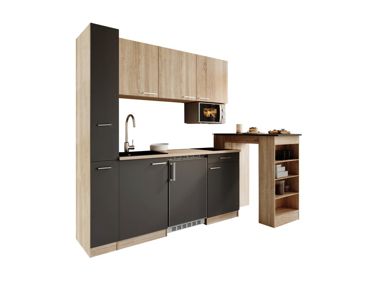 Küchenblock Ingrid m. Geräten Grau - Eichefarben/Alufarben, Design, Holzwerkstoff/Kunststoff (180cm) - Respekta