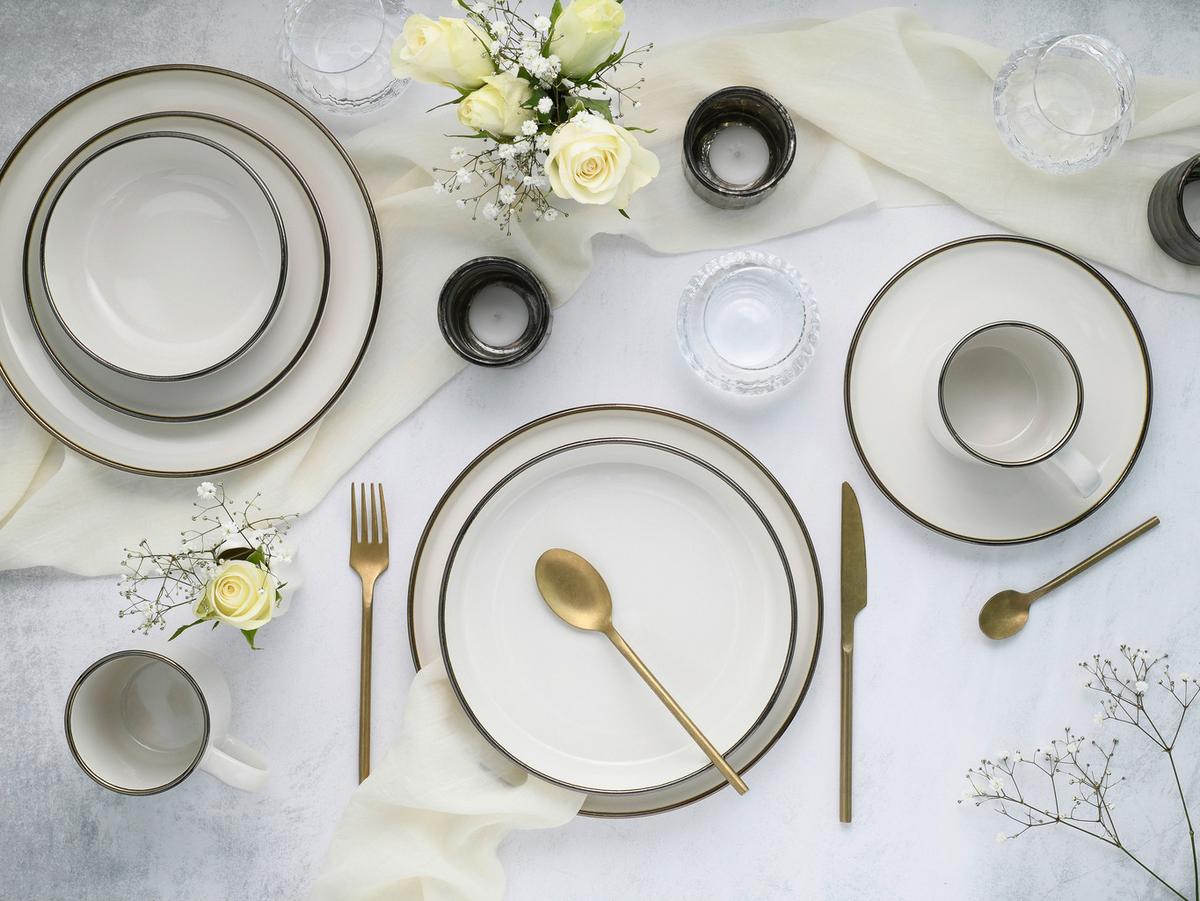 Kombiservice 24794 Nordic Festive Creme - Goldfarben/Creme, Basics, Keramik - Creatable