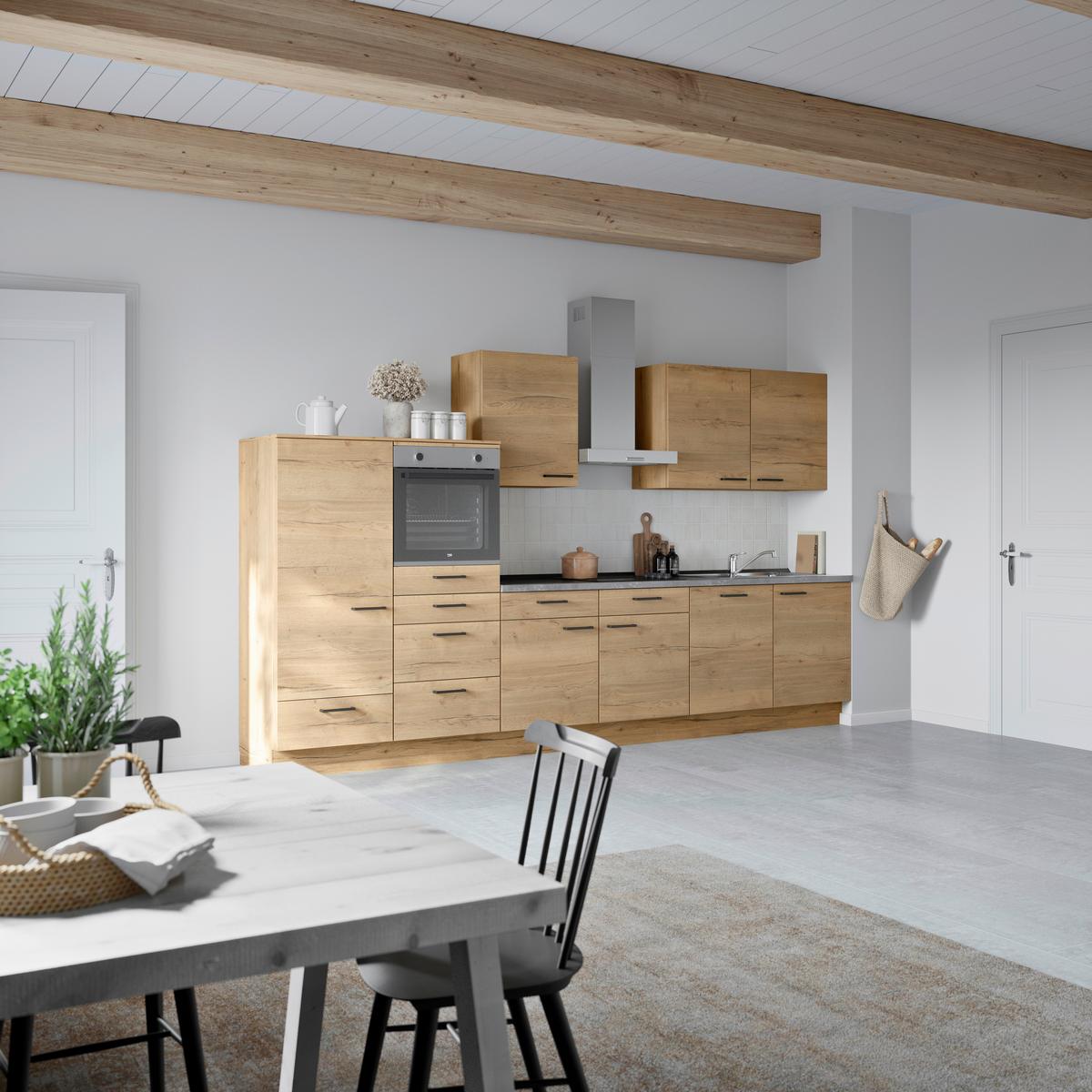 Küchenblock Structura Low m. Geräten Eiche - Schieferfarben/Eichefarben, MODERN, Holzwerkstoff/Metall (360cm) - Nobilia