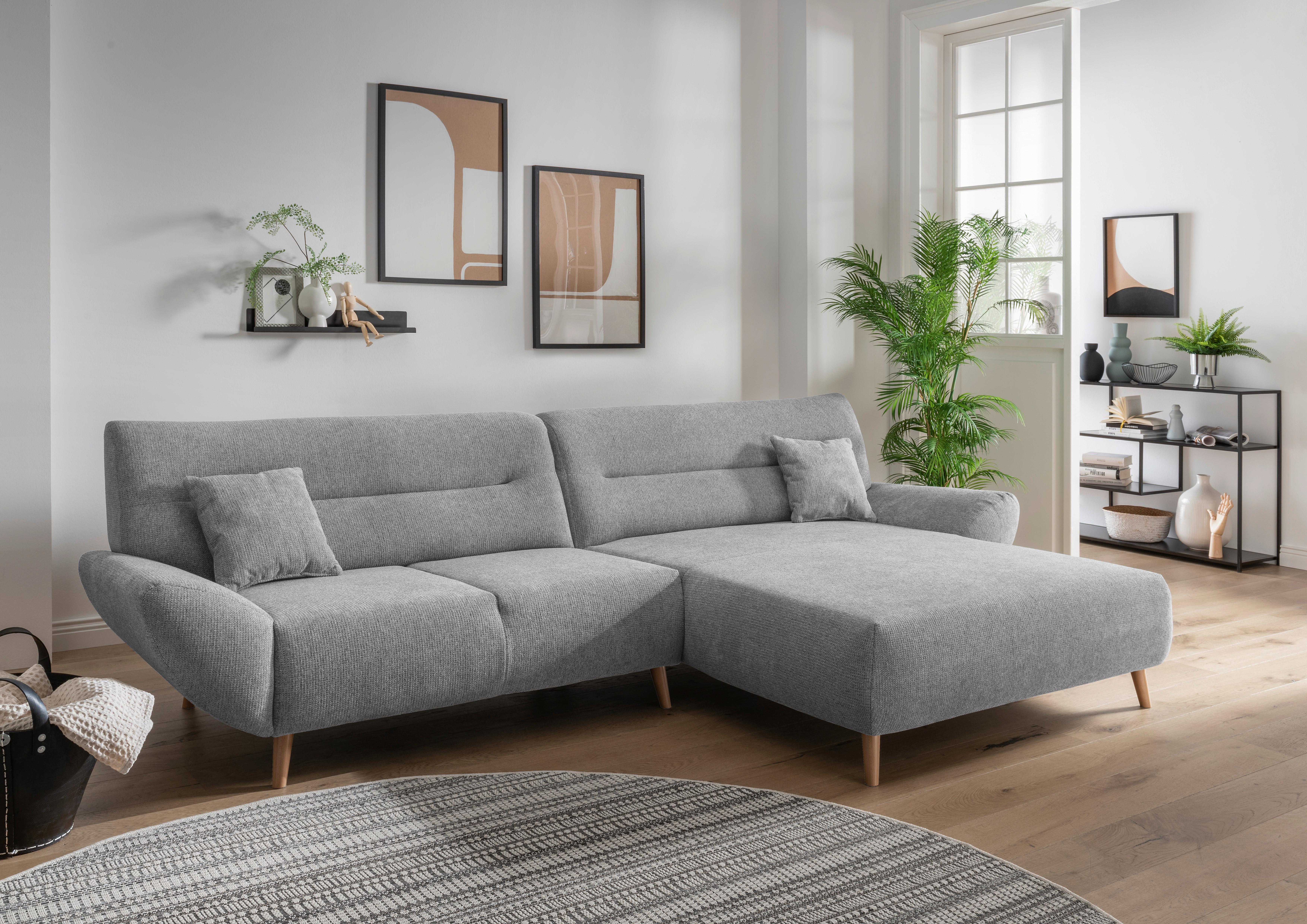 Wohnlandschaft Drago Silberfarben Chenille - Wildeiche/Silberfarben, MODERN, Holz/Textil (290/166cm) - MID.YOU