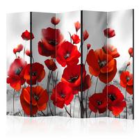 Paravent Poppies in the Moonlight Rot/Weiß - Rot/Weiß, Basics, Holz/Textil (225/172/3cm) - artgeist