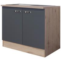 Küchenunterschrank Shadow ca. 100x85x60 cm Grau/Eiche - Edelstahlfarben/Dunkelgrau, MODERN, Holzwerkstoff/Metall (100/85/60cm) - FlexWell