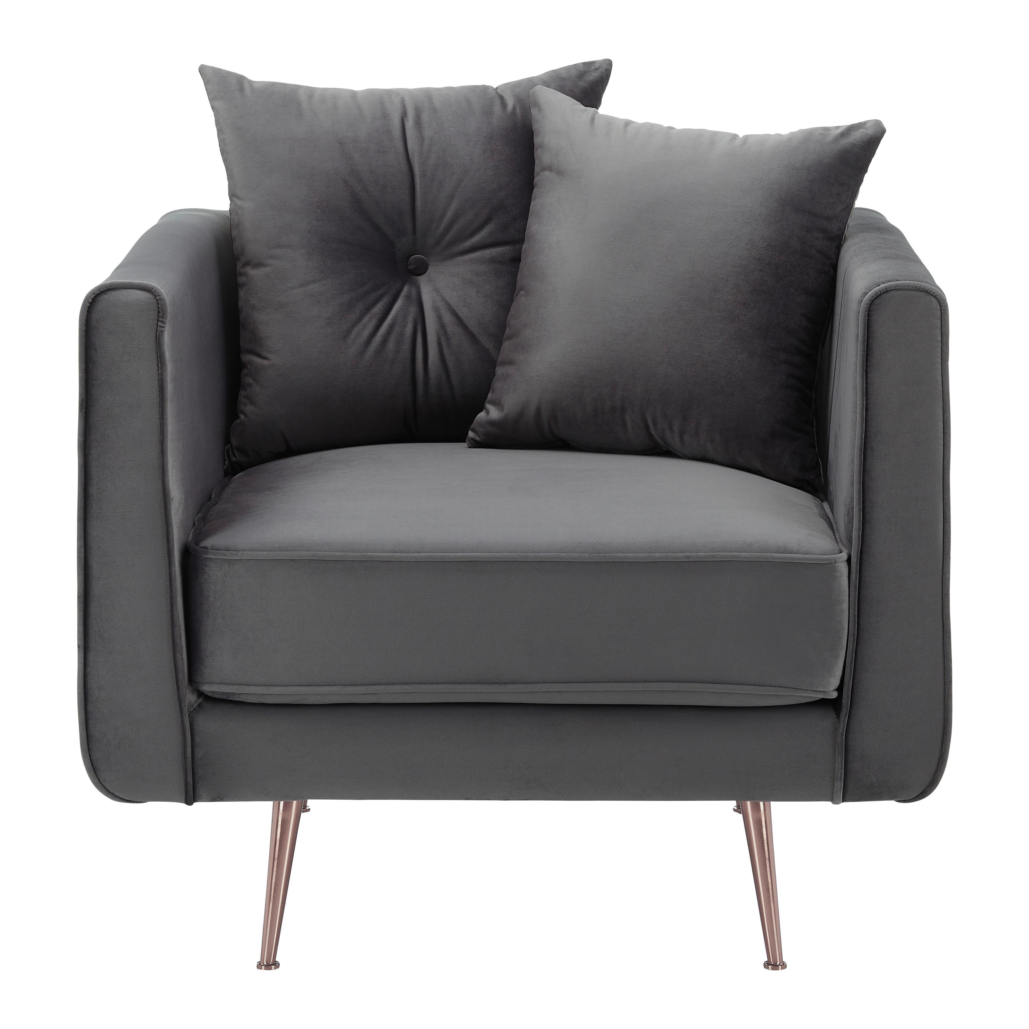 Sessel LUIS grau Samt - Roségold/Grau, Modern, Holz/Textil (90/87/87cm) - Bessagi Home