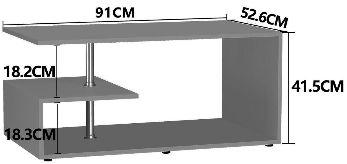COUCHTISCH MALISO M - Weiss/Anthrazit, Design, Holzwerkstoff/Kunststoff (91/53/42cm) - MID.YOU