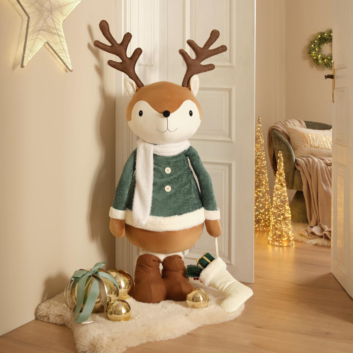 Dekorentier Reindeer Grün/Hellbraun - Hellbraun/Grün, Kunststoff/Textil (60/190/38cm) - Mömax