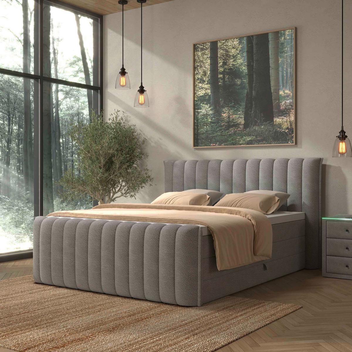 PAT BOXSPRING LINA - gri, Konventionell, plastic/lemn (160/200cm) - Premium Living