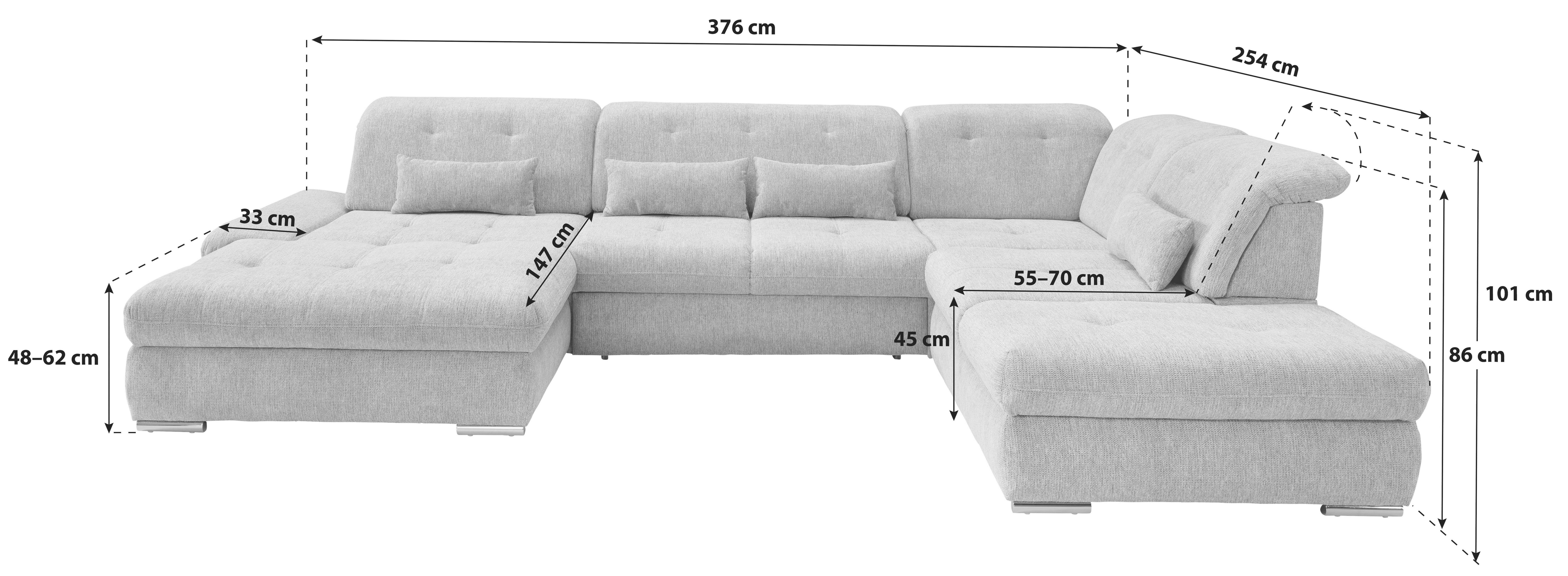 Wohnlandschaft Dalida Braun/Grau Chenille - Chromfarben/Braun, Design, Textil/Metall (195/376/254cm) - Livetastic