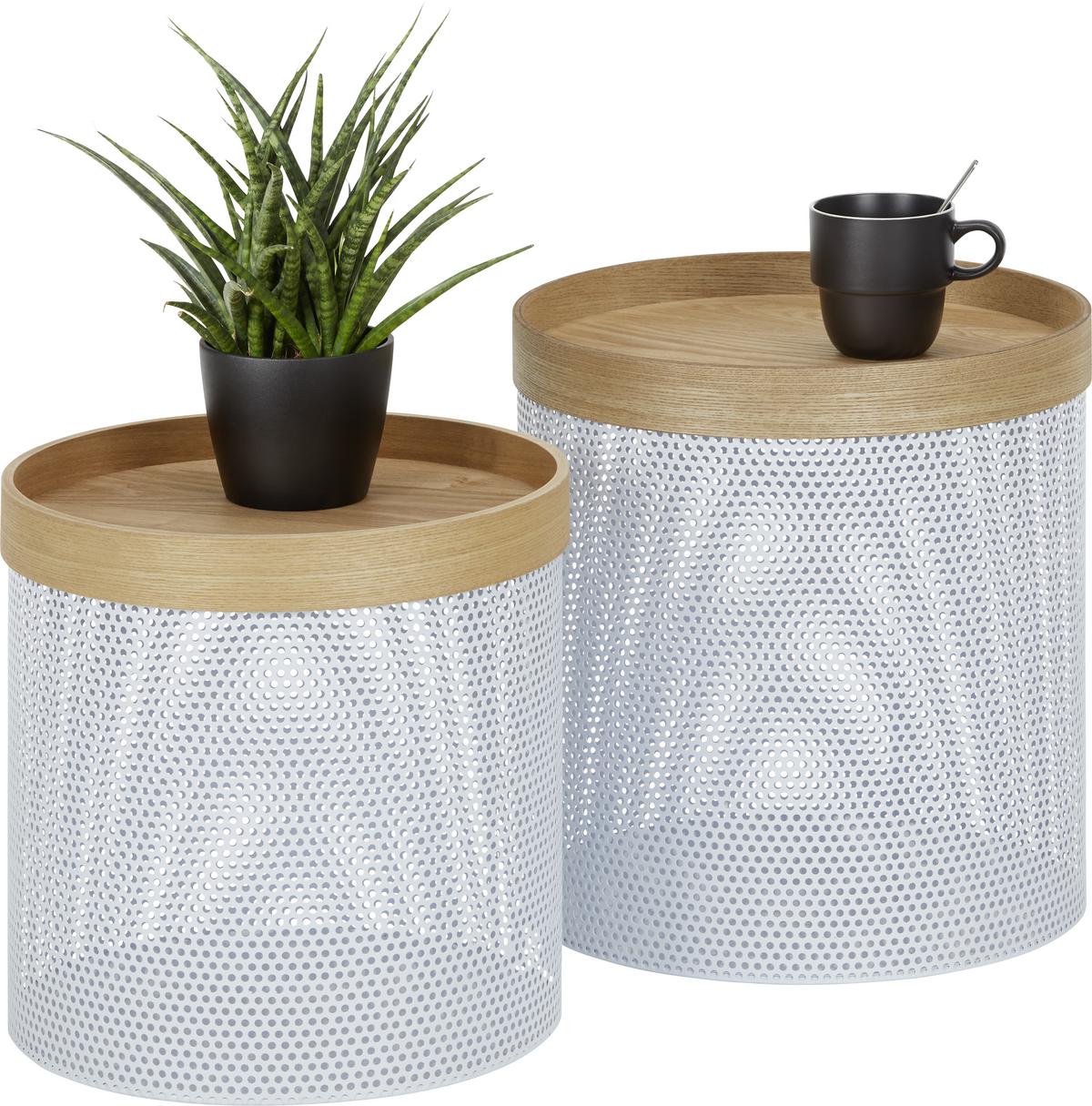 Beistelltischset in Weiss, 2-teilig - Weiss/Naturfarben, Modern, Holz/Holzwerkstoff (38/35/40.5/35/38/35cm) - Modern Living