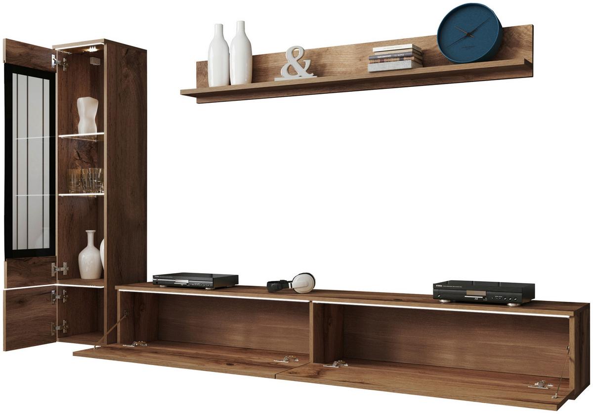 WOHNWAND VERA | EICHE WOTAN - Eiche Wotan/Grau, LIFESTYLE, Glas/Holzwerkstoff (210/130/33cm) - P & B