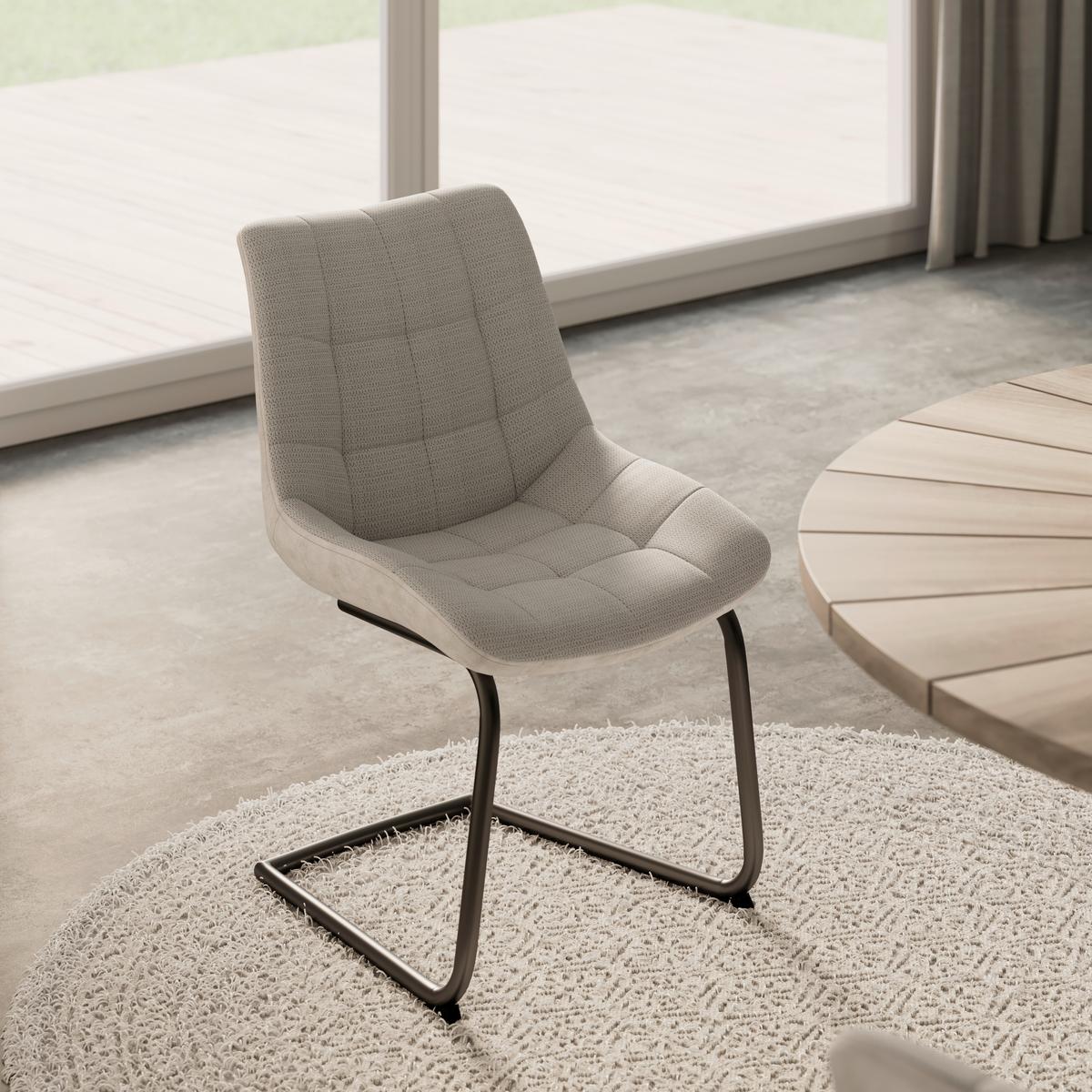 Schwingstuhl Marilea Creme Lederlook/Webstoff Gepolstert - Creme/Schwarz, MODERN, Holz/Textil (53/86/61cm) - Bessagi Home