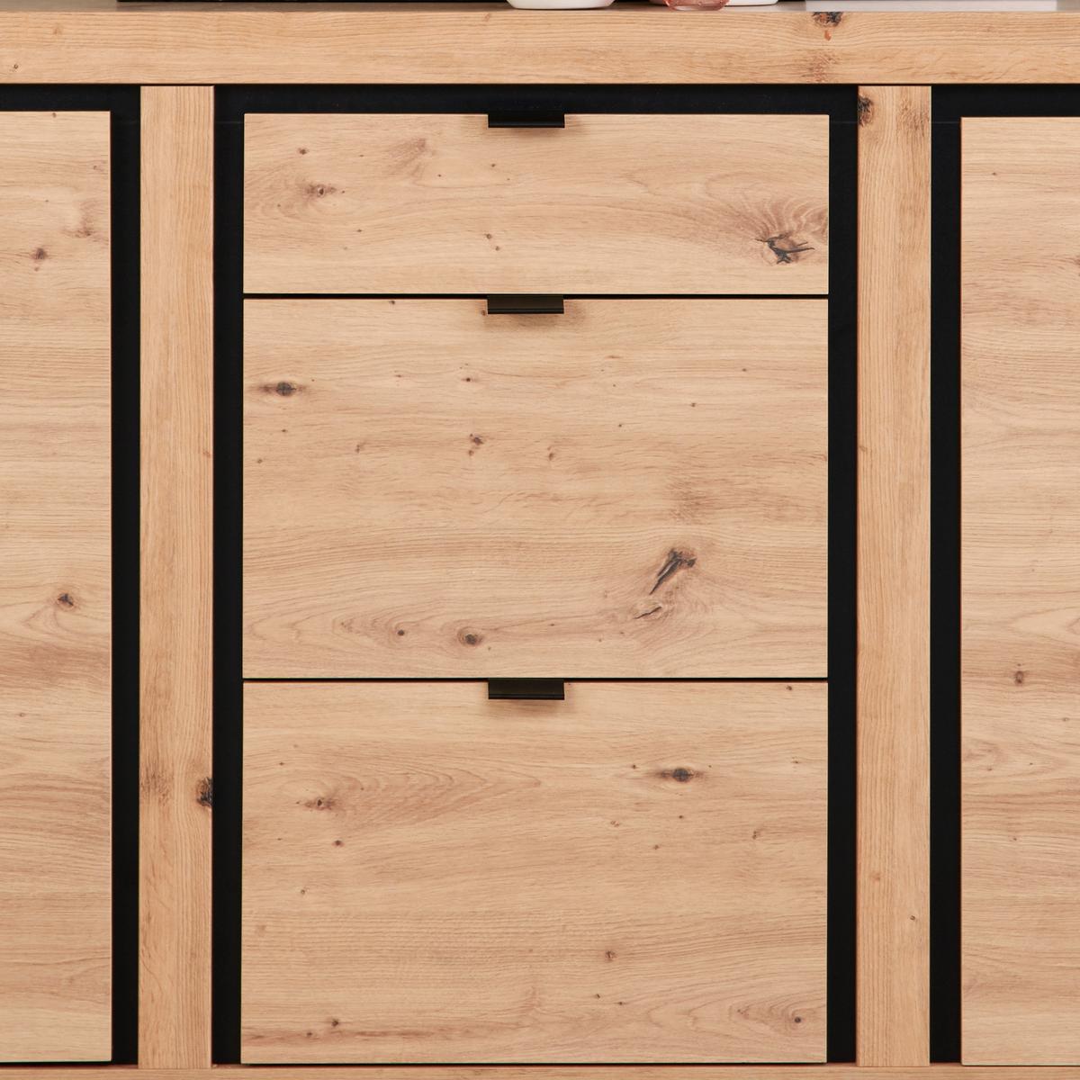 Comodă cu uși NYON - culoare lemn stejar/negru, Modern, material pe bază de lemn (167,3/90,9/40,5cm) - Modern Living