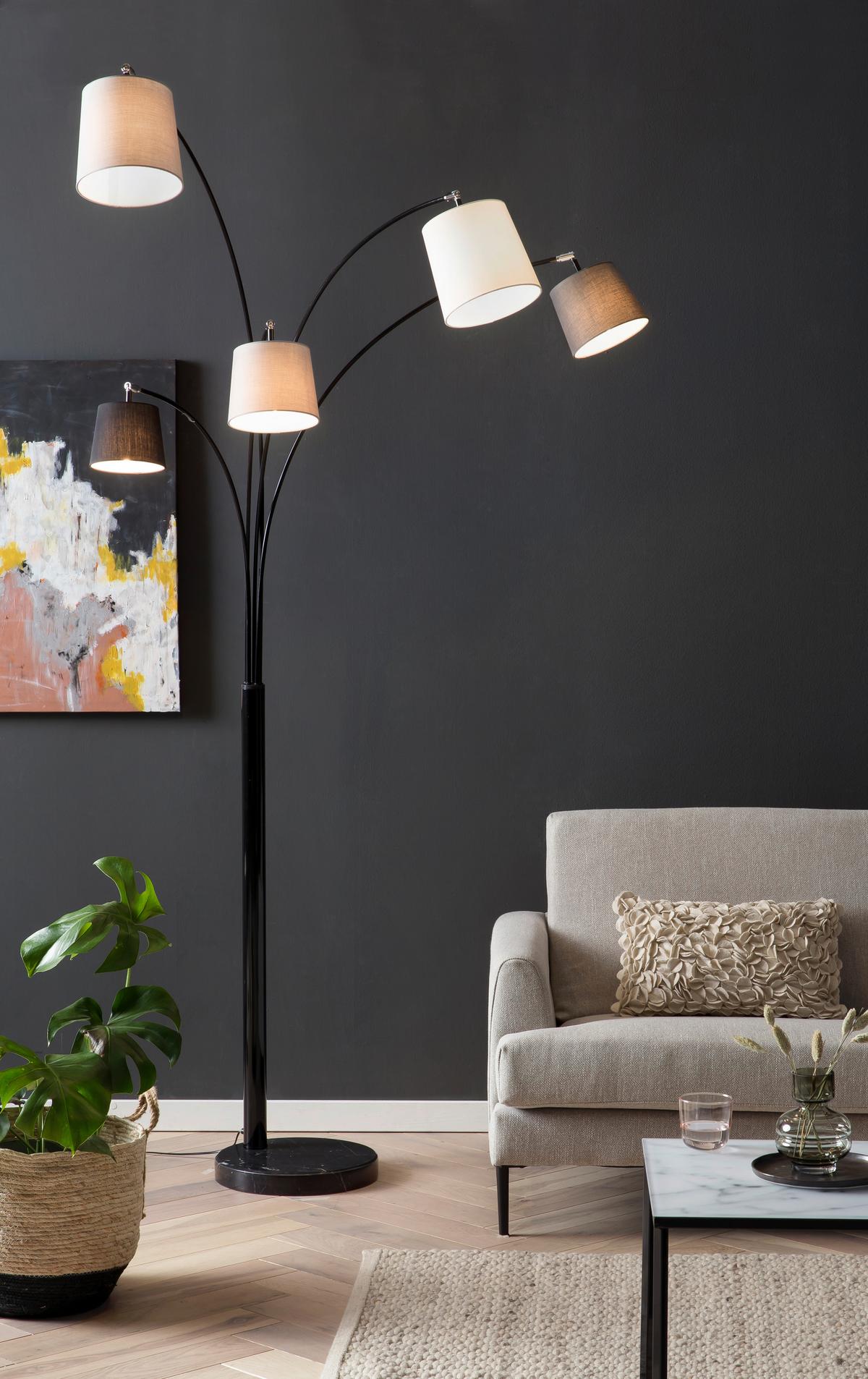 Svetilka V Obliki Loka Five - siva/črna, Design, kovina/tekstil (114/213/38cm) - P & B