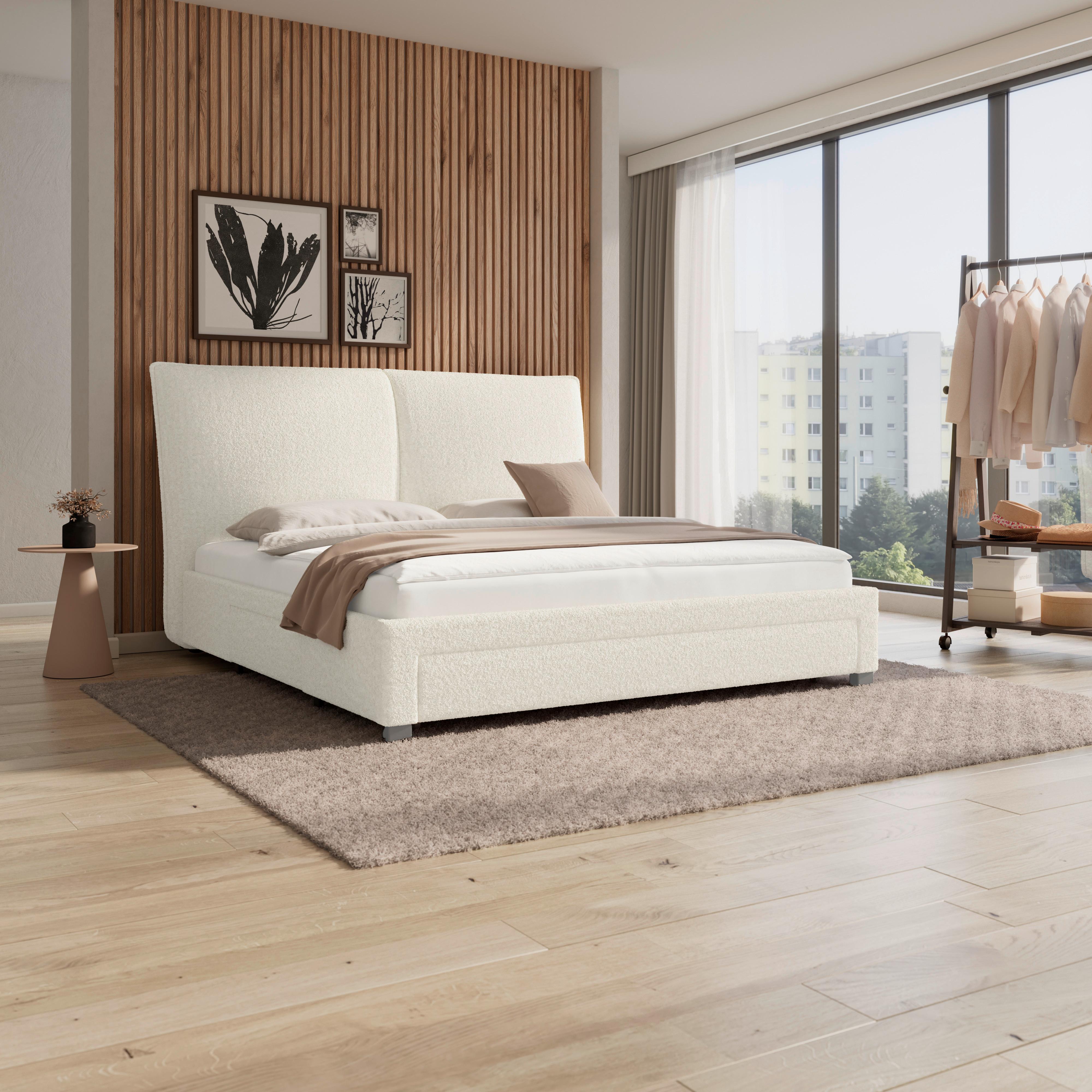 STOPPAD SÄNG ELLI - Elfenbein/ljusbrun, Modern, trämaterial/trä (180/200cm) - Bessagi Home