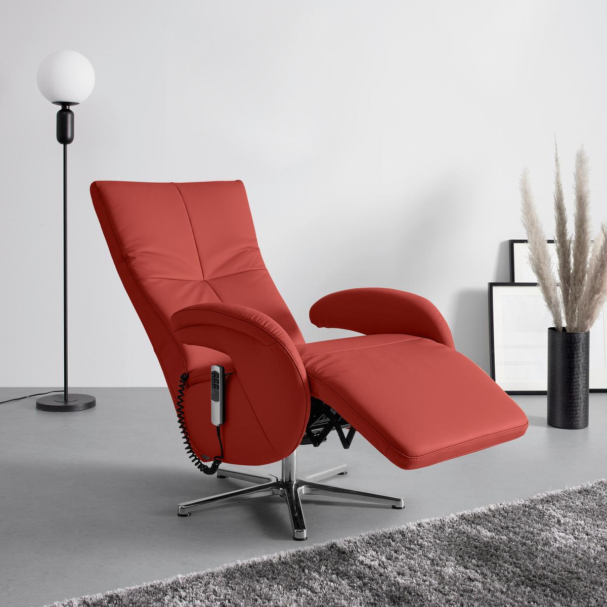 Relaxsessel Sitting 2 Dunkelrot - Chromfarben/Dunkelrot, MODERN, Leder (70/111/80cm) - Premium Living