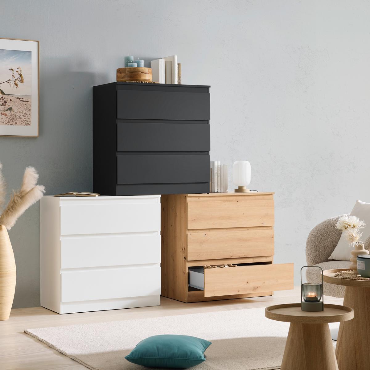 Kommode Mara Eiche Artisan - Silberfarben/Schwarz, KONVENTIONELL, Holzwerkstoff/Kunststoff (77/80/42cm) - Mömax