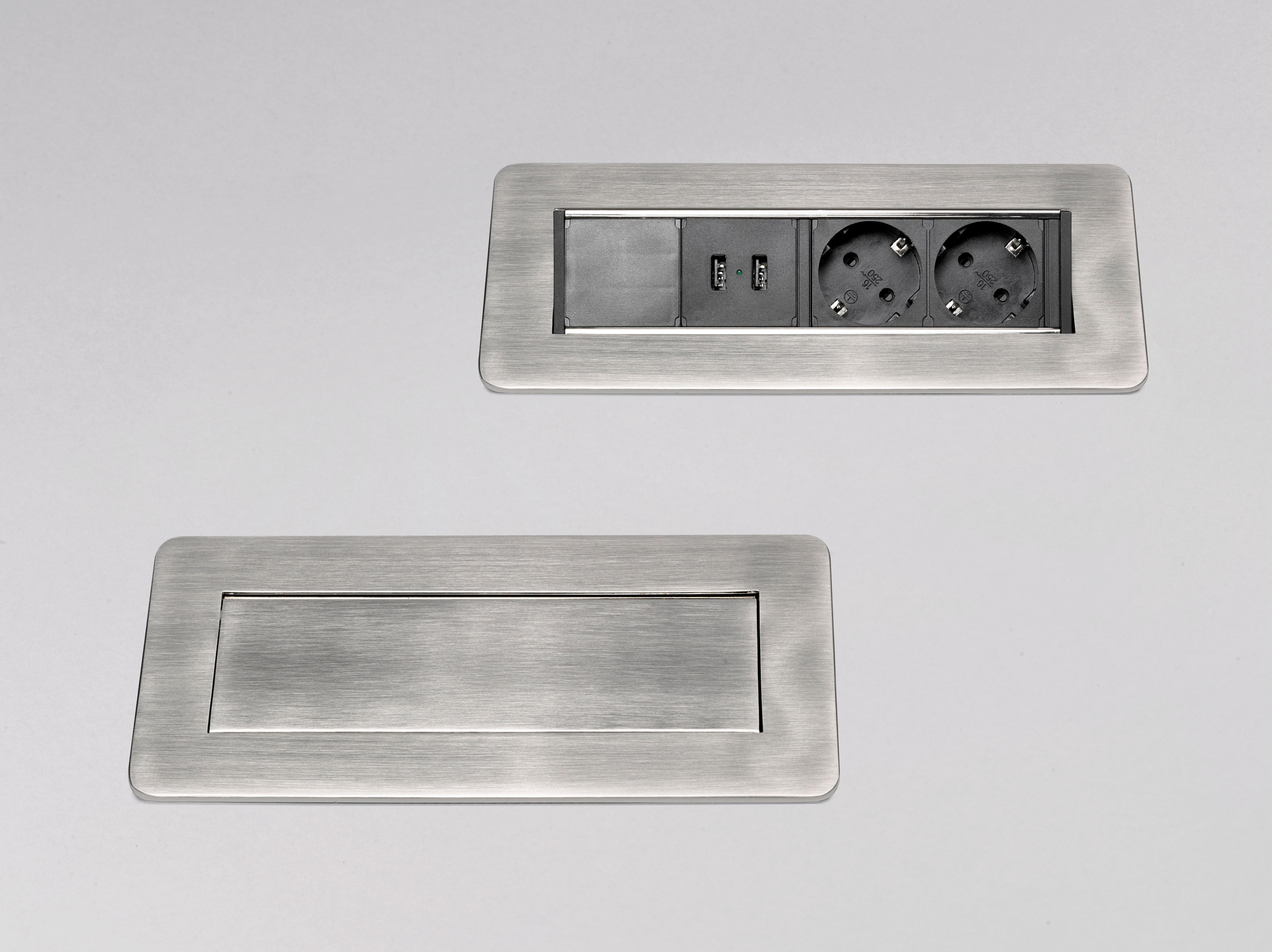 Steckdosenelement Flip - Edelstahlfarben (24,5/9,4/11,2cm) - HKT