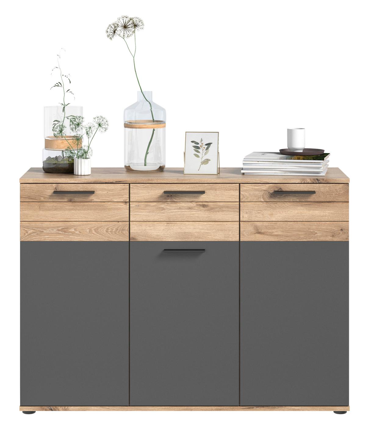 Comodă MASON - culoare lemn stejar/gri, material pe bază de lemn (120/87/40cm) - Modern Living