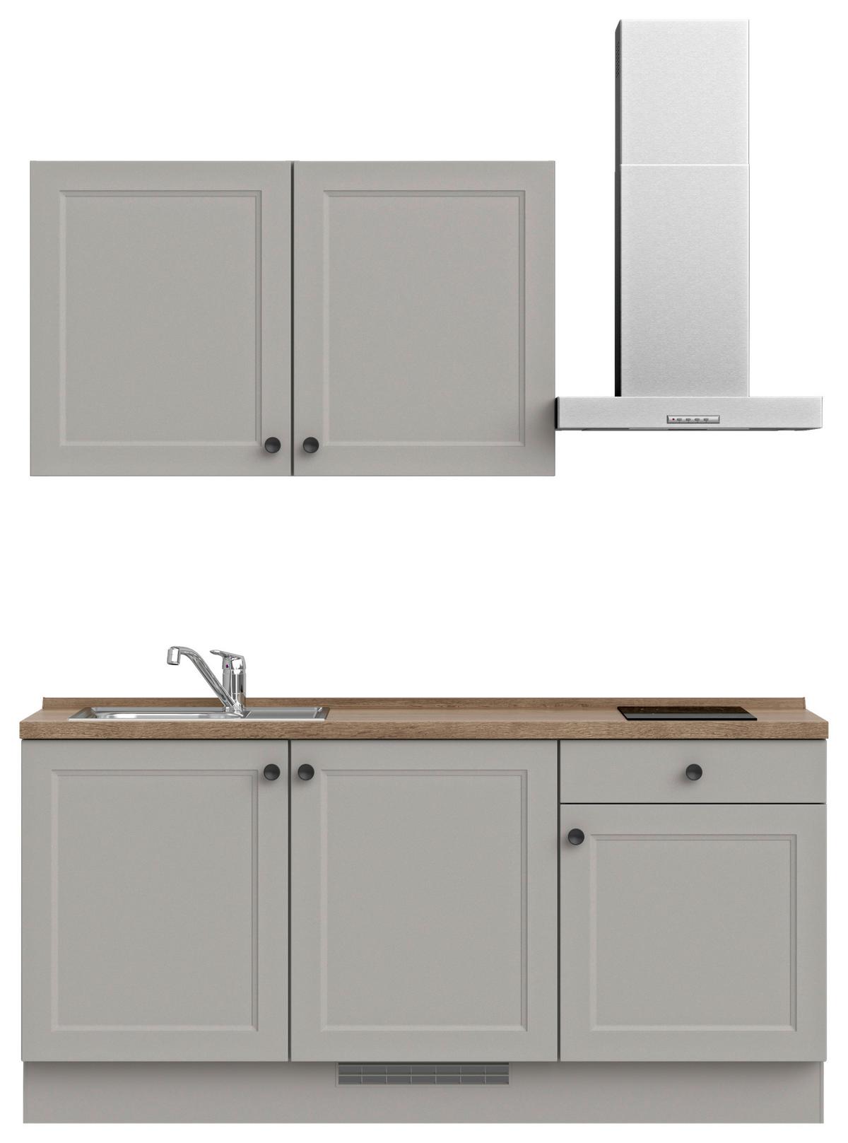 Küchenblock Cascada Low m. Geräten Grau - Eiche dunkel/Schwarz, MODERN, Holzwerkstoff/Metall (180cm) - Nobilia