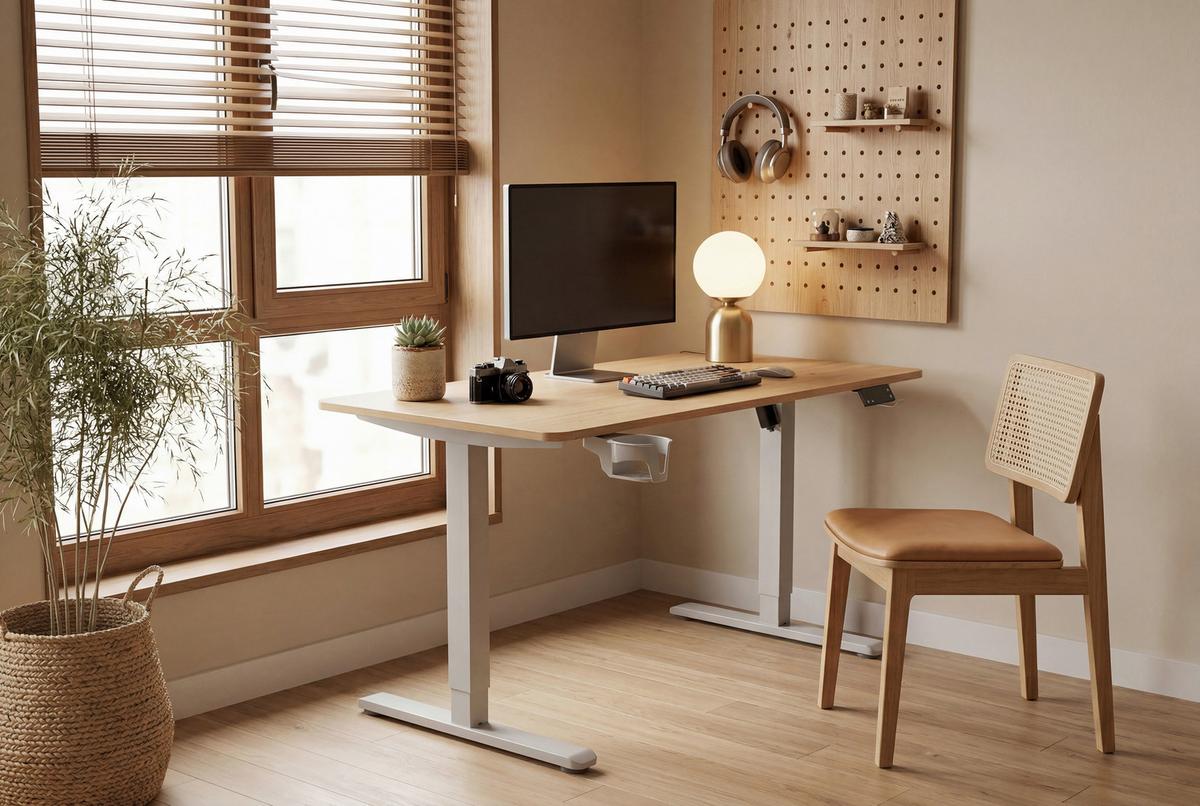 BIURKO PIKA - dąb deskowy/biały, Modern, materiał drewnopochodny/tworzywo sztuczne (120/60/70-115cm) - Livetastic
