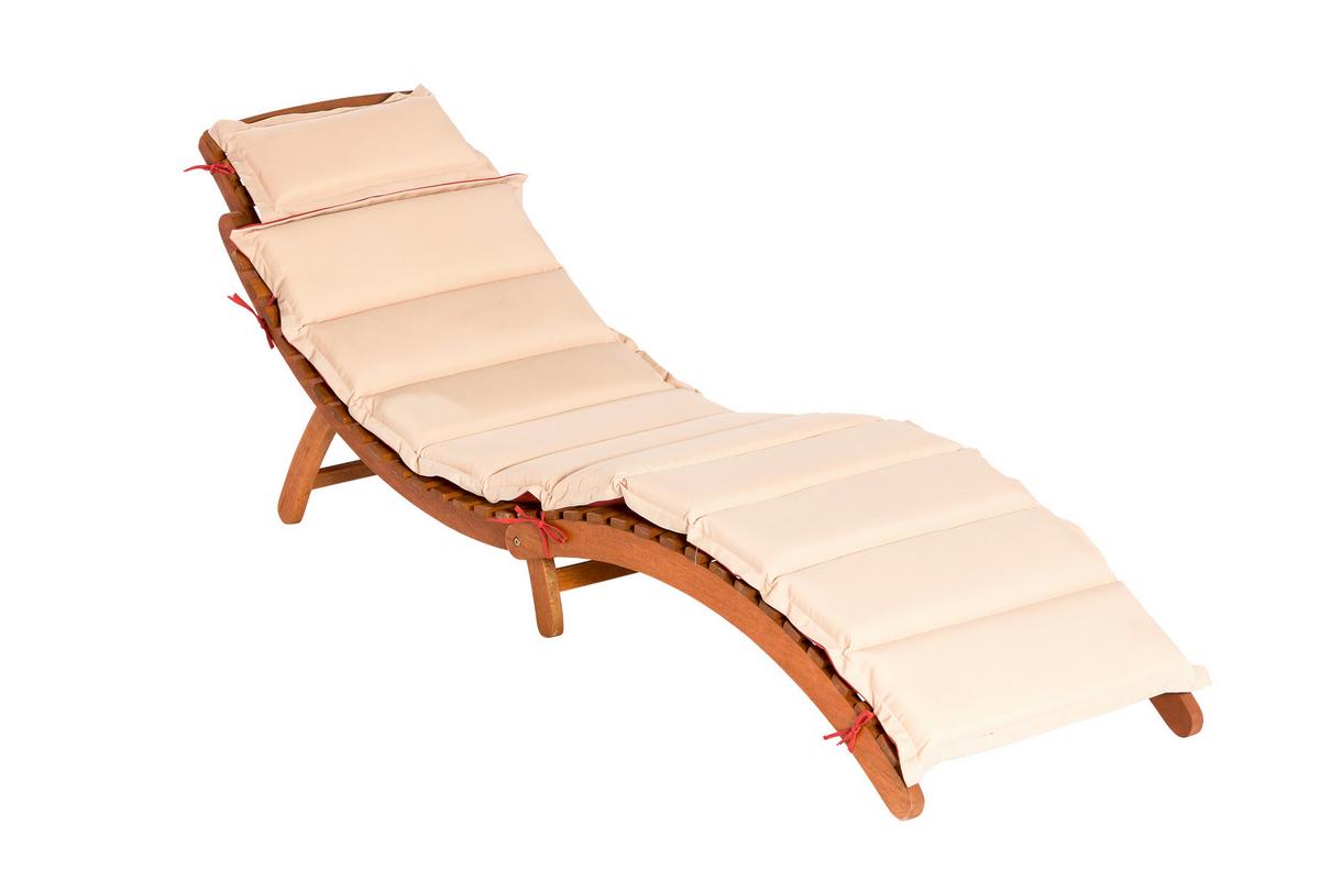 Gartenliege Ipanema inkl. Auflage aus Eukalyptus - Rot/Creme, ROMANTIK / LANDHAUS, Holz/Textil (178/54/70cm) - Gardenson