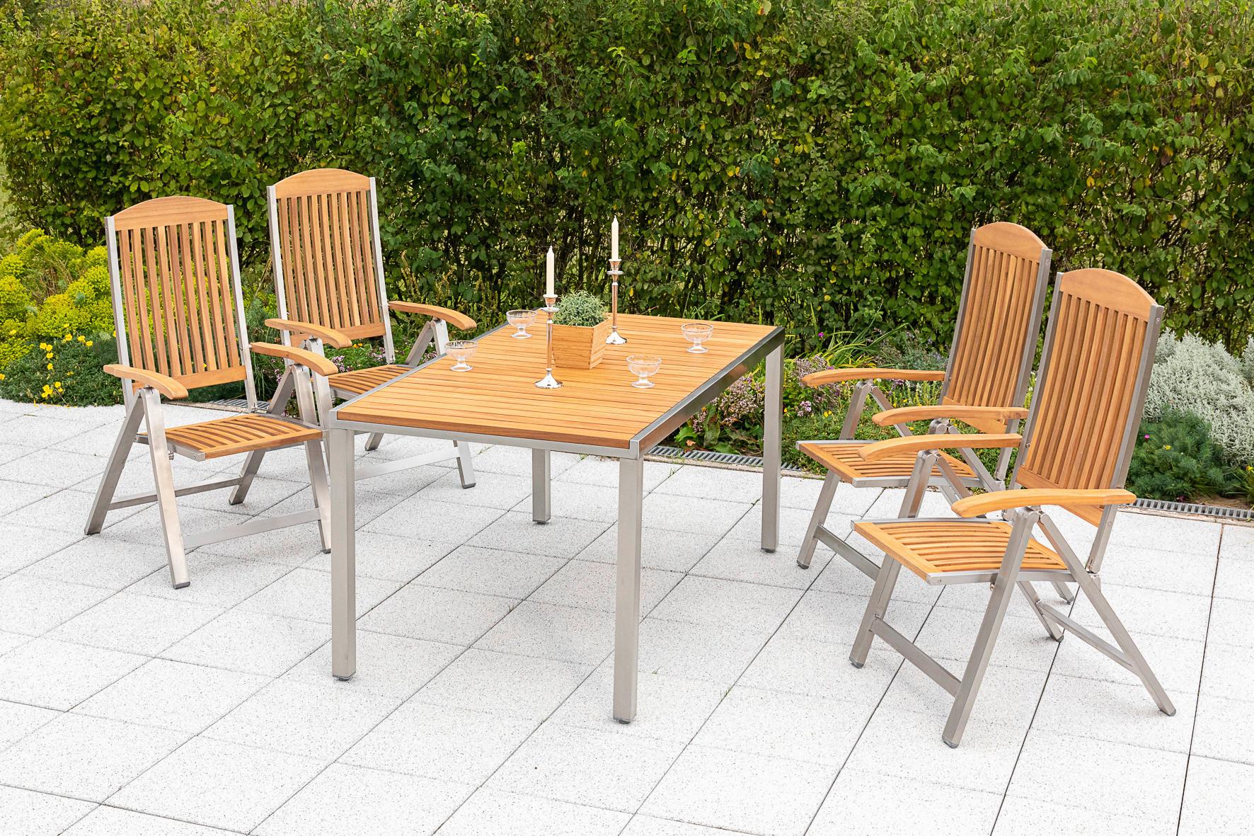 Vrtna Miza Keros, Jeklo, Masiven Les, 150x80 - srebrne barve/barve akacije, Konvencionalno, kovina/les (150/80/74cm) - Gardenson