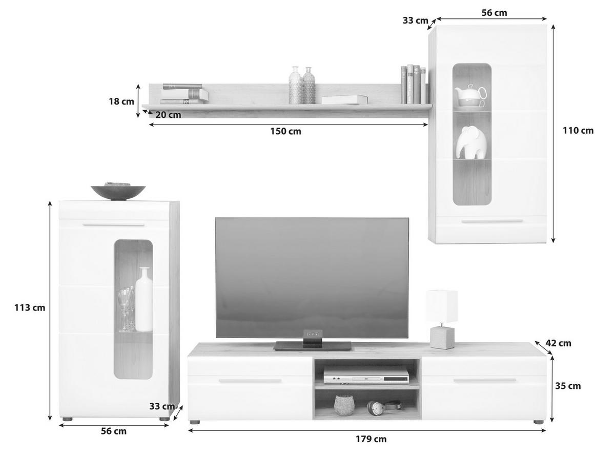 Mobilier cameră de zi Bailamos - alb/culoare lemn stejar, Modern, material pe bază de lemn (235/199,1/41,6cm) - Modern Living