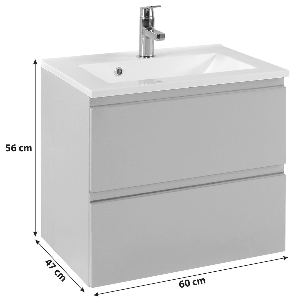 Waschtischkombi in Grau 'Cardiff' - Graphitfarben/Weiß, Design, Holzwerkstoff/Stein (60cm) - Held