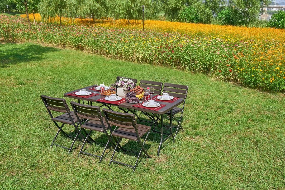 Gartenset Tabora 7-tlg. Braun/Schwarz - Schwarz/Braun, Basics, Kunststoff/Metall (83/83/54cm) - Gardenson
