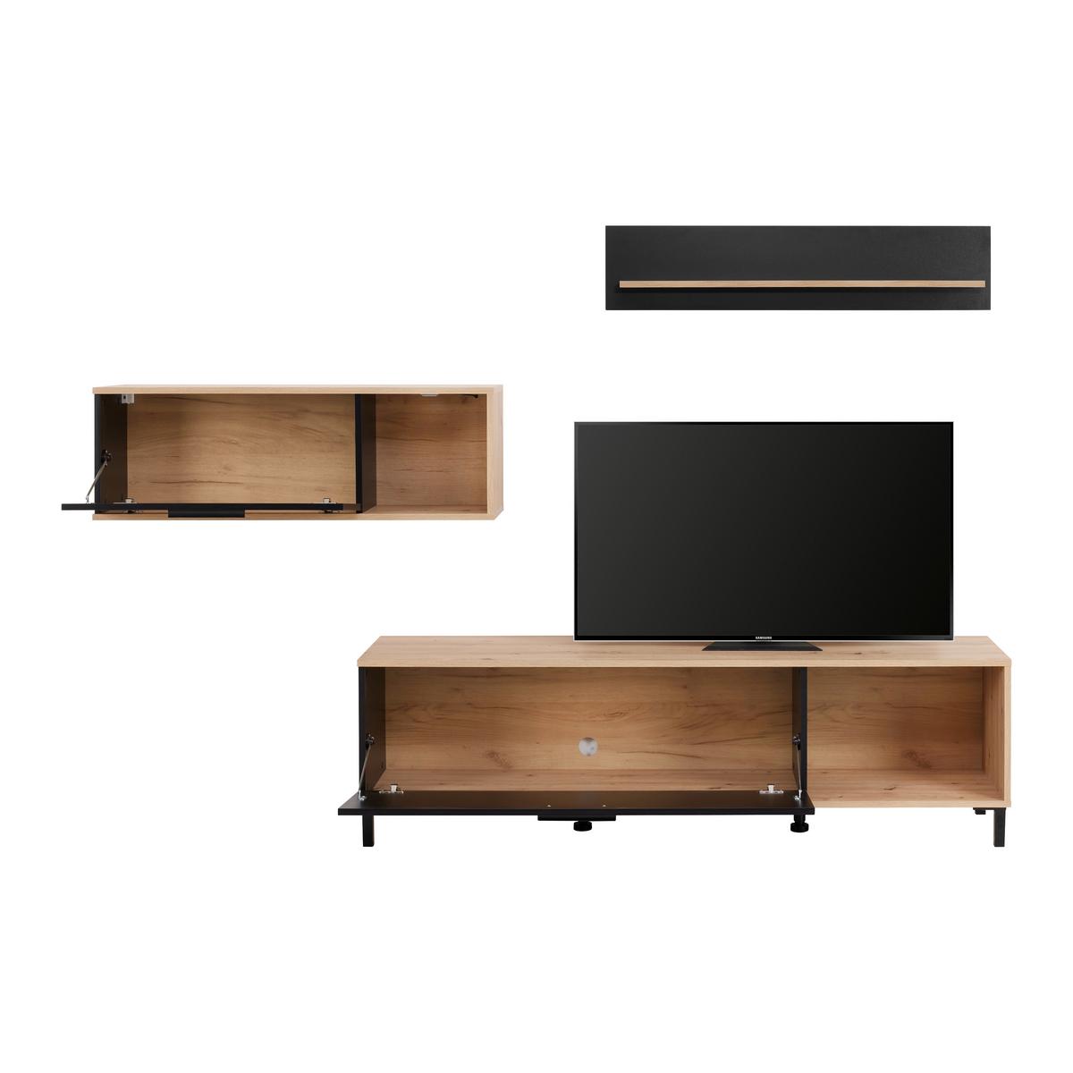 Nappali Összeállítás Vidal - fekete/Artisan tölgy, Basics, műanyag/faalapú anyag (255/165/40cm) - Best Price