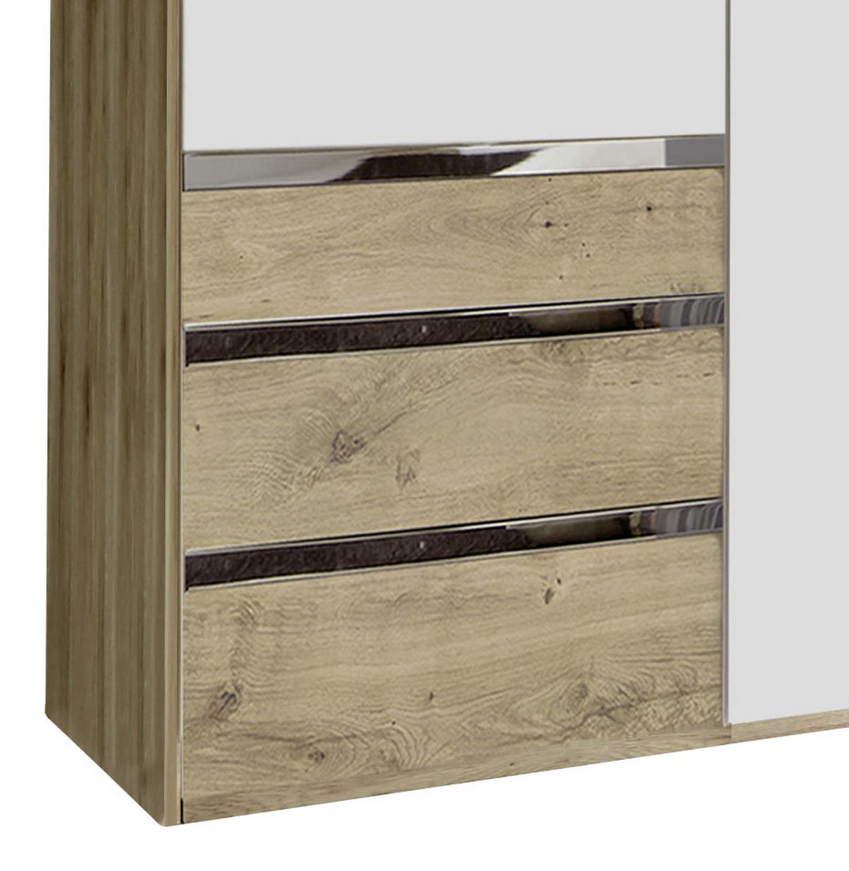 Drehtürenschrank Level 36A B: ca. 200 cm Weiß/Eiche Dekor - Chromfarben/Eichefarben, MODERN, Holzwerkstoff/Kunststoff (200/216/58cm) - MID.YOU