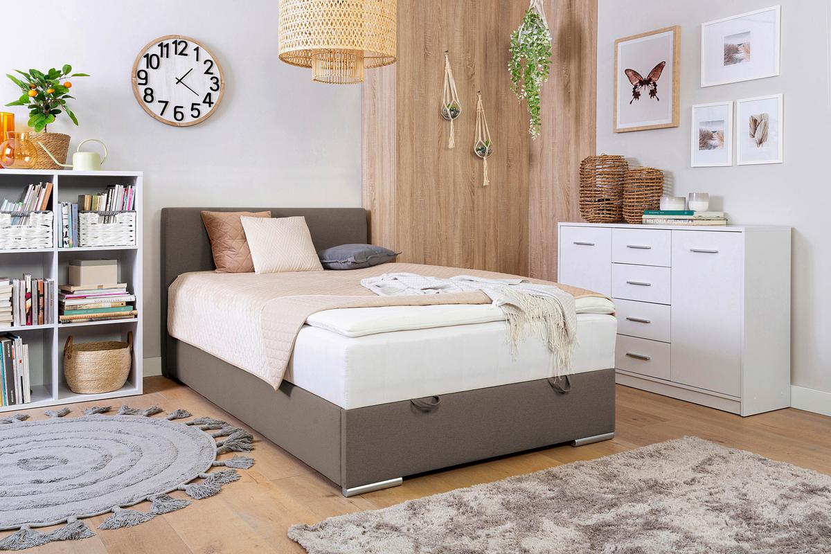 Tapecirani Krevet Cosi - boje blata/boje pijeska, Konvencionalno, drvo/metal (120/200cm)