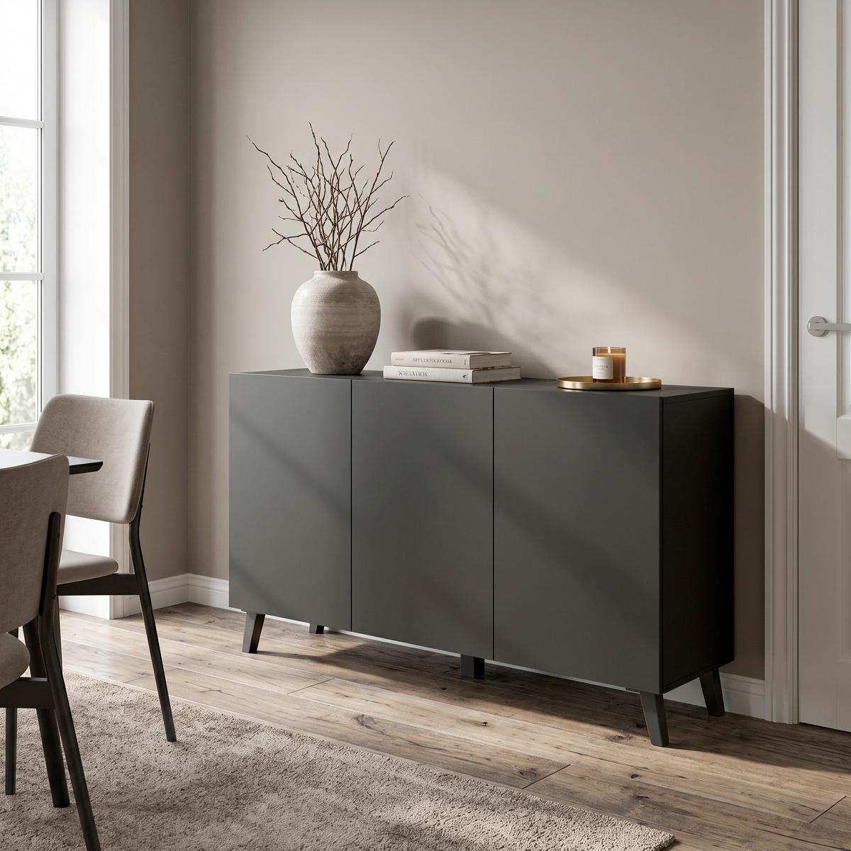 Široka Komoda Phuket, Črna Mat - črna, Design, umetna masa/leseni material (120/76/39cm) - P & B
