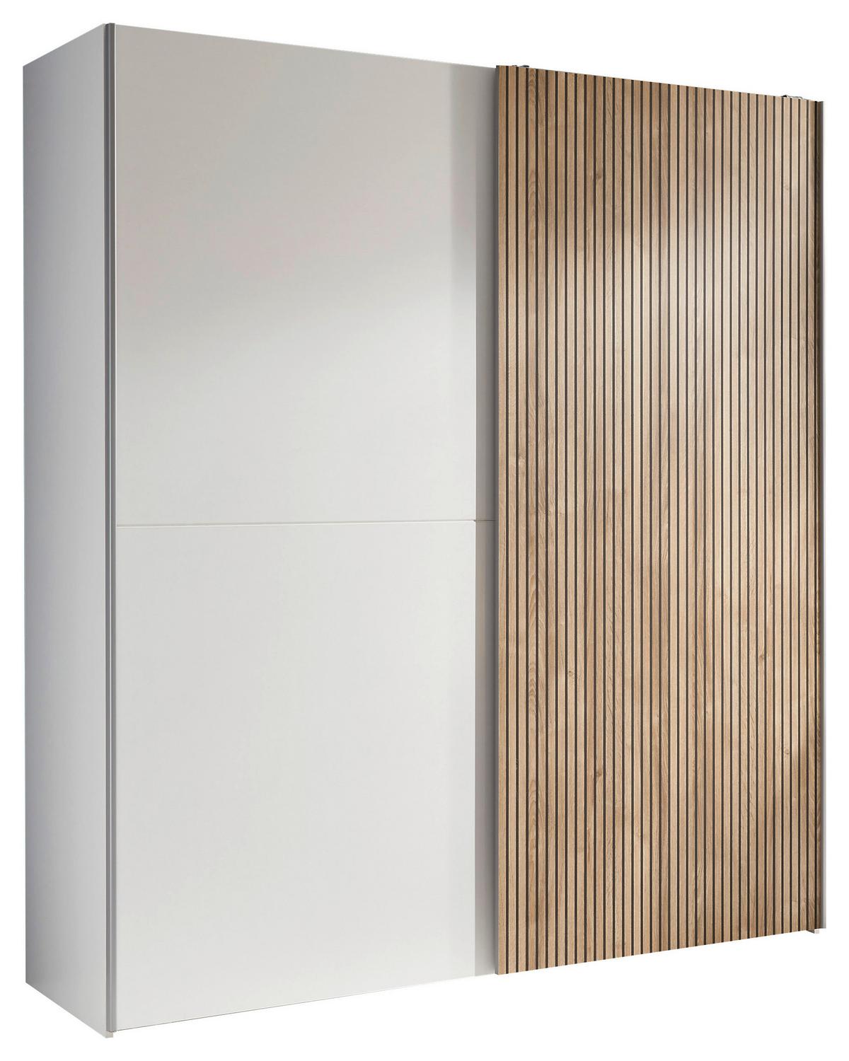 Omara Z Drsnimi Vrati Berno, Bela, Barva Hrasta - barve hrasta/bela, Moderno, kovina/leseni material (170/196/57cm) - MID.YOU