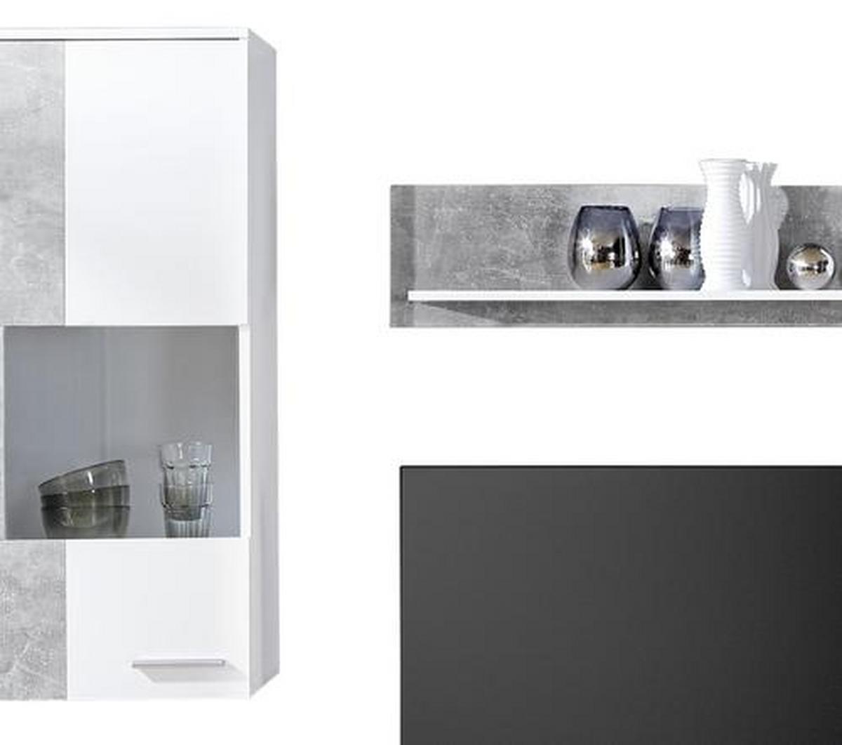 Mobilier camera de zi Vulcan - alb/gri, Modern, sticlă/material pe bază de lemn (265-295/194/40cm) - Based