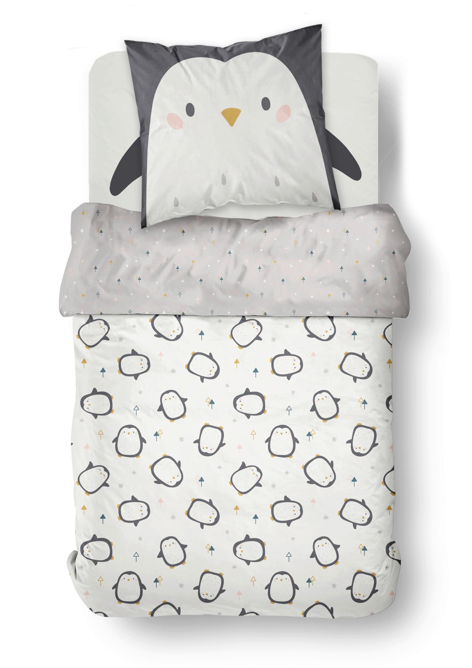 Posteljina Penguin 140x200/60x80 Cm - bijela/crna, tekstil (140/200cm)