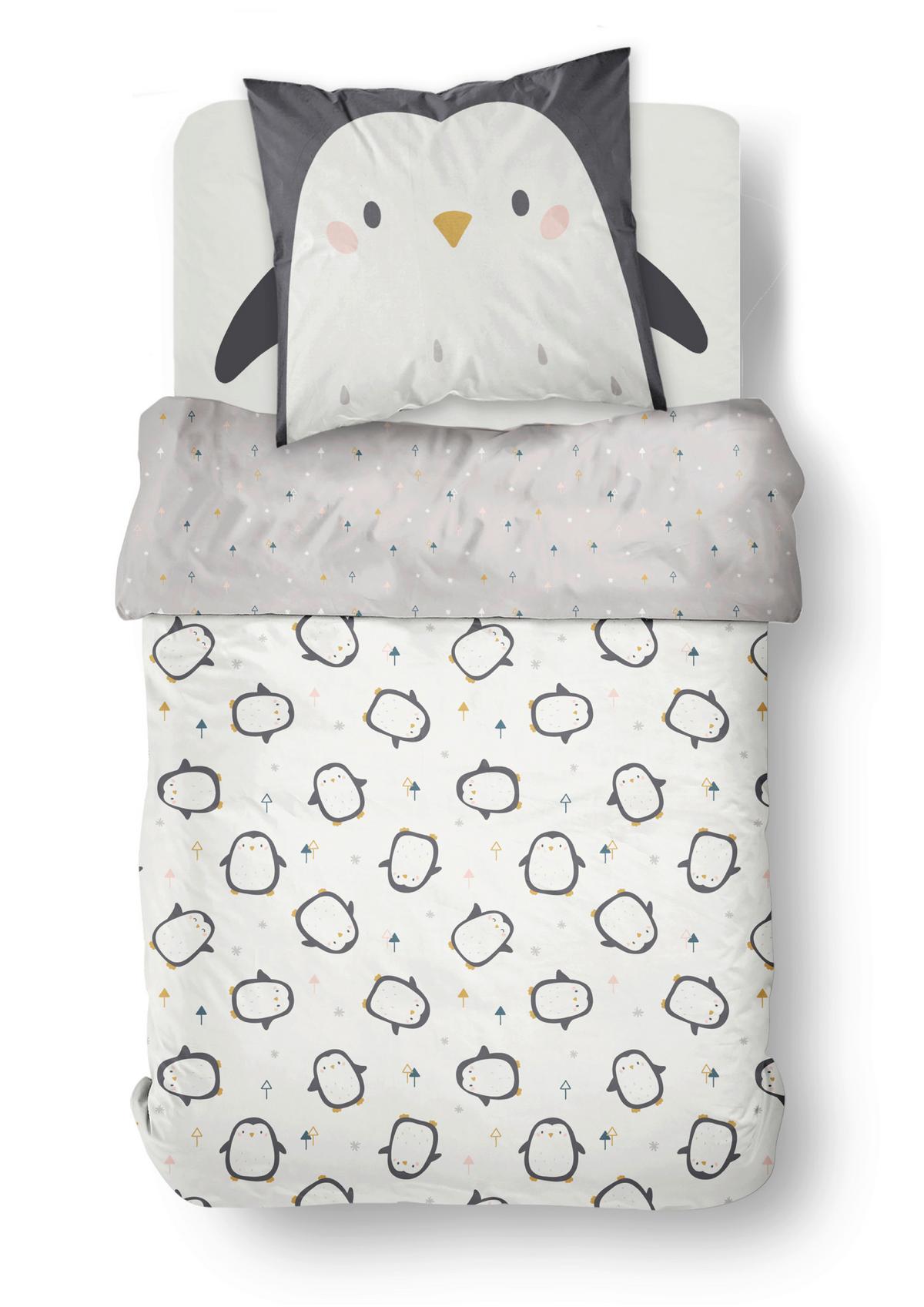 Posteljina Penguin 140x200/60x80 Cm - bijela/crna, tekstil (140/200cm)