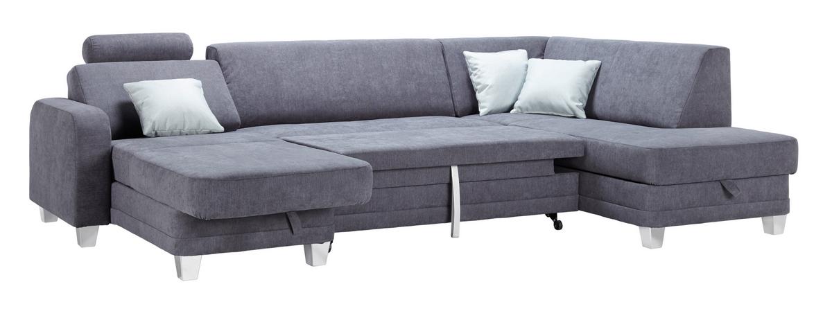 Wohnlandschaft Messina in Dunkelgrau - Chromfarben/Dunkelgrau, MODERN, Kunststoff/Textil (165/296/198cm) - Mömax
