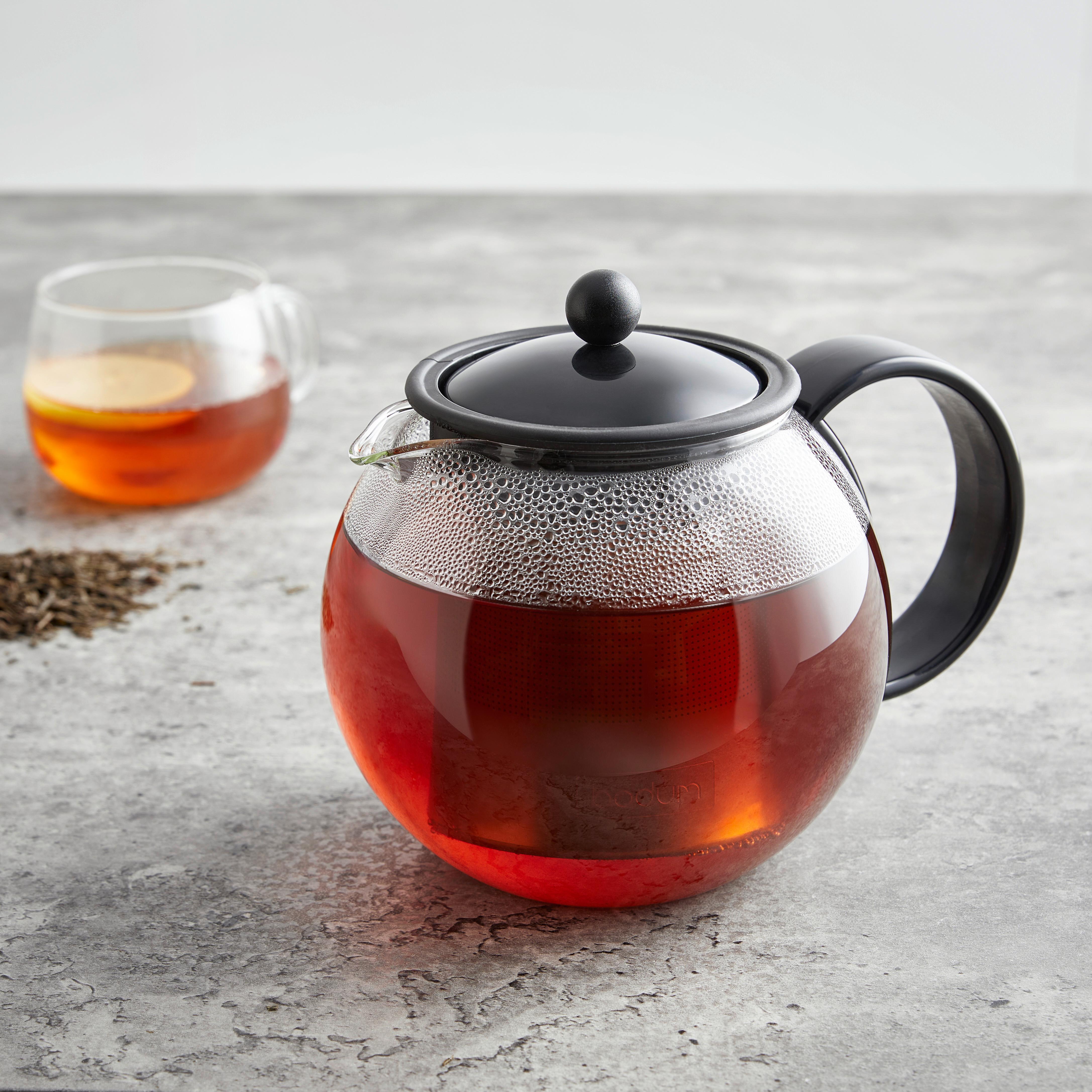 Teekanne Assam Schwarz ca. 1l - Transparent/Schwarz, KONVENTIONELL, Glas/Kunststoff (19/16,5/14,8cm)
