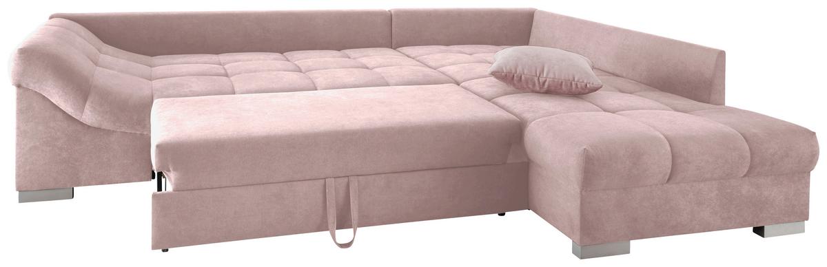 Wohnlandschaft Alvito Rosa Nylon/Mikrofaser - Silberfarben/Rosa, Design, Holz/Textil (298/202cm) - MID.YOU