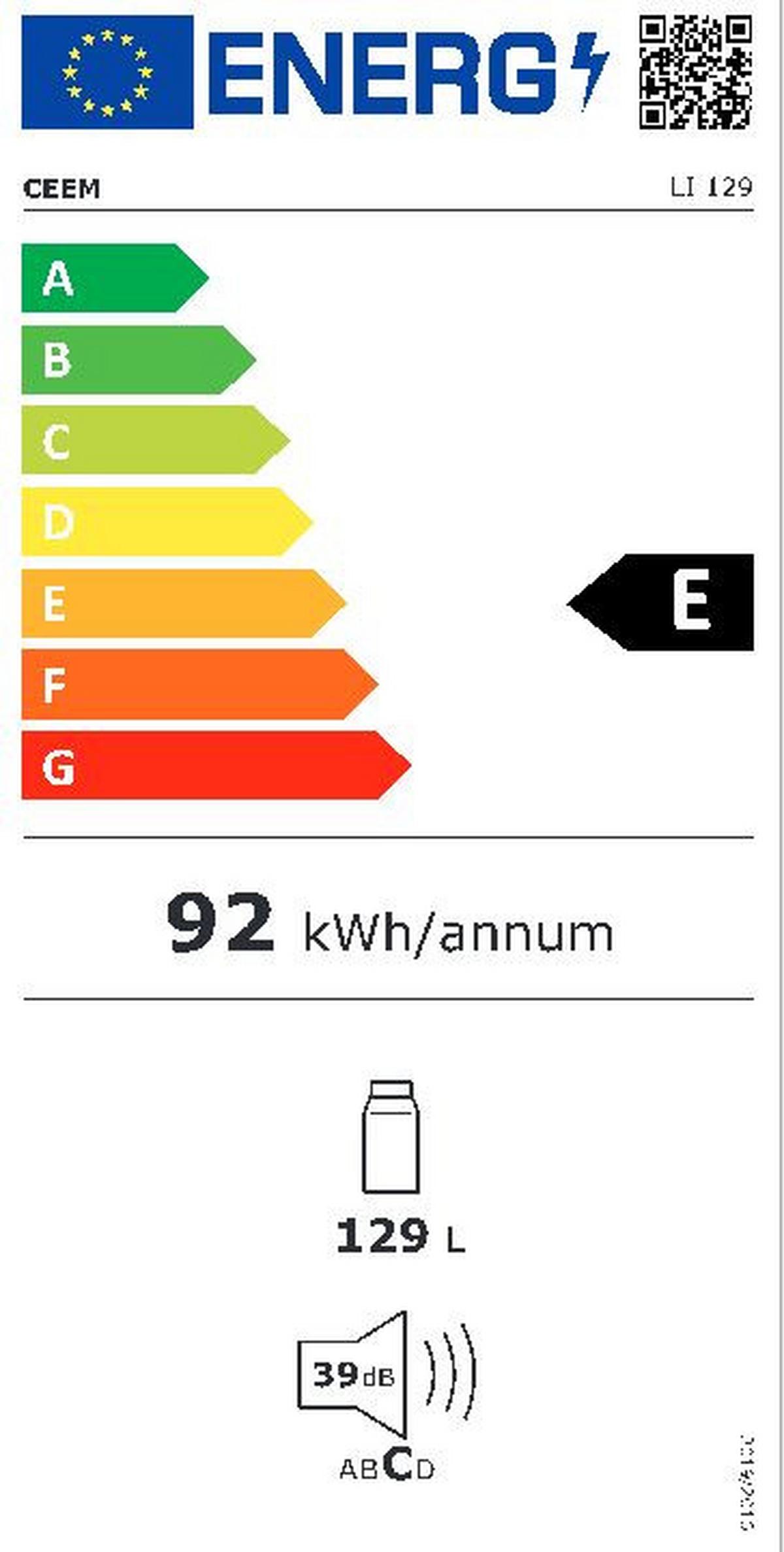 Einbaukühlschrank ca.129 Liter ca. 54x89 cm Weiß - Weiß, Basics, Glas/Kunststoff (54/89/54cm) - CEEM